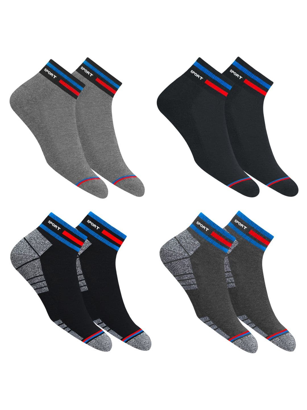 NAVYSPORT Unisex Pack of 4 Patterned Casual Cushion Cotton Ankle Socks - view 1