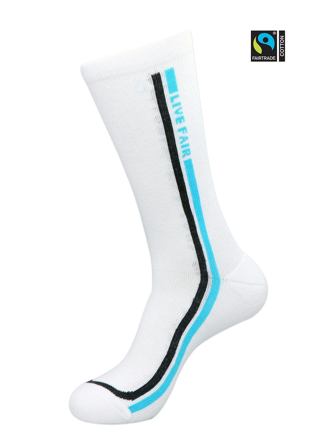 Socksxpress Men White & Blue Striped Fair Trade Organic Cotton Calf Length Socks - view 1