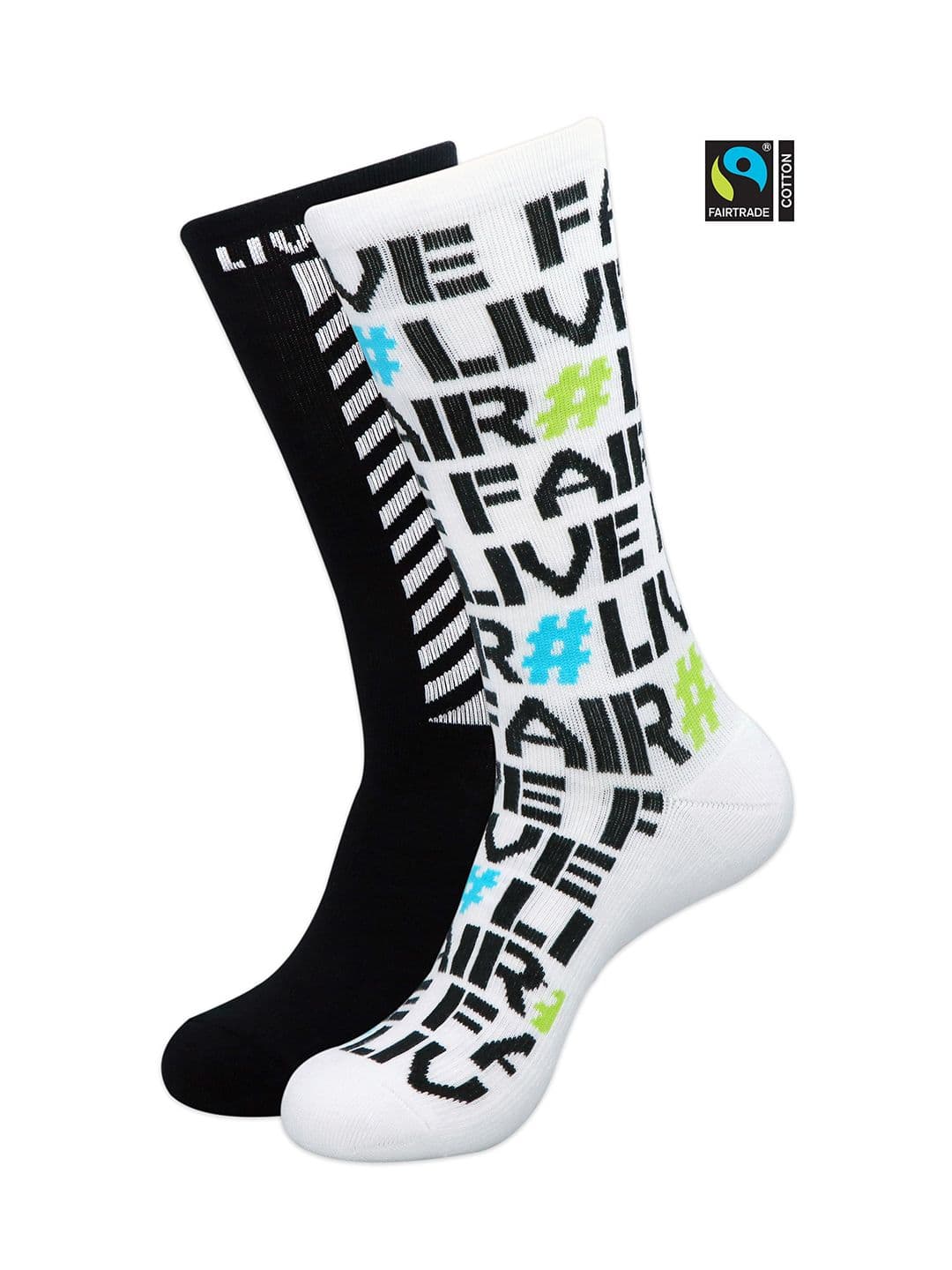 Socksxpress Men Black & White Fair Trade Organic Cotton Calf Length Socks Pack of 2 - view 1