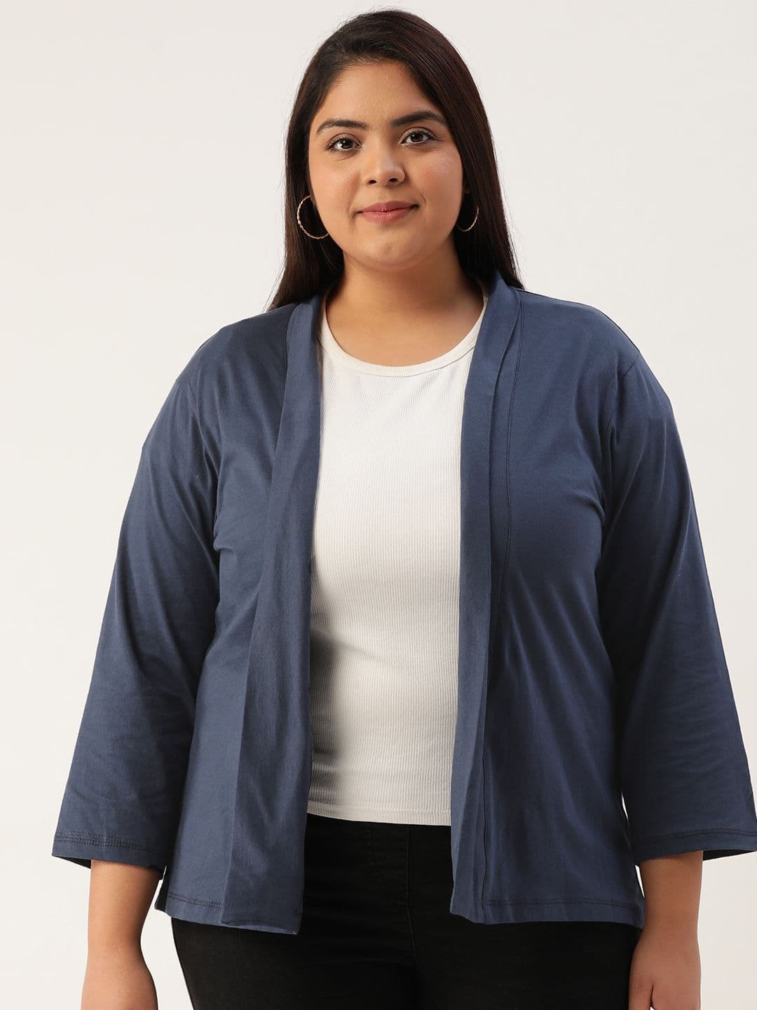 Rute Plus Size Women Navy Blue Open Front Shrug - view 1