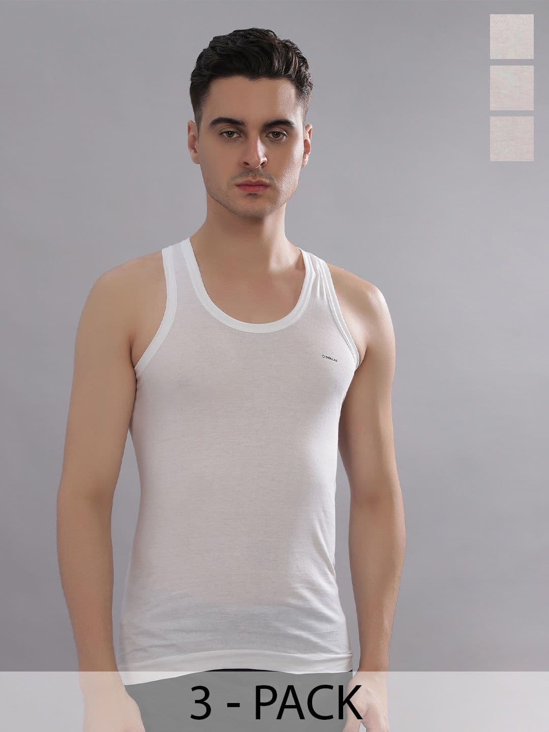 Dollar Bigboss Men Solid Pack of 3 White Combed Cotton Shrinkless Casual Vest