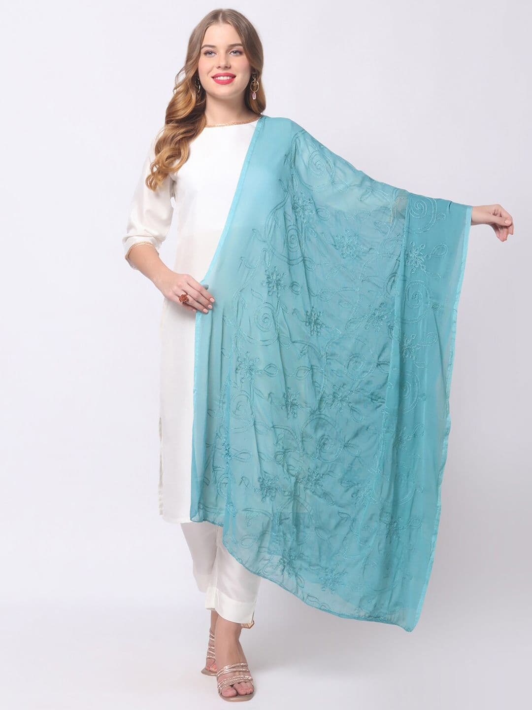 Dupatta Bazaar Blue Embroidered Dupatta - view 1