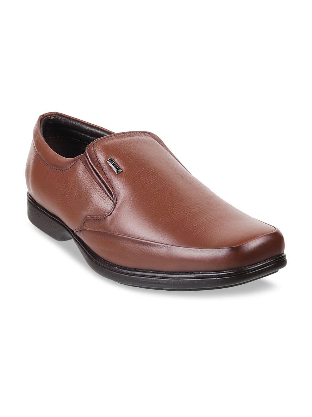 Metro Men Tan Brown Solid Leather Formal Slip-Ons - view 1