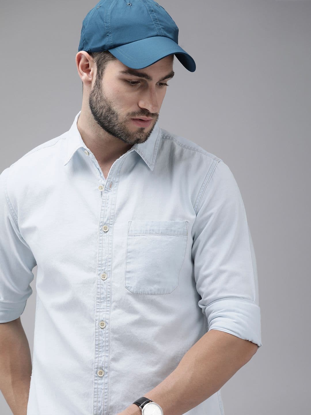 The Roadster Lifestyle Co Men White Solid Regular Fit Chambray Casual Shirt - view 1