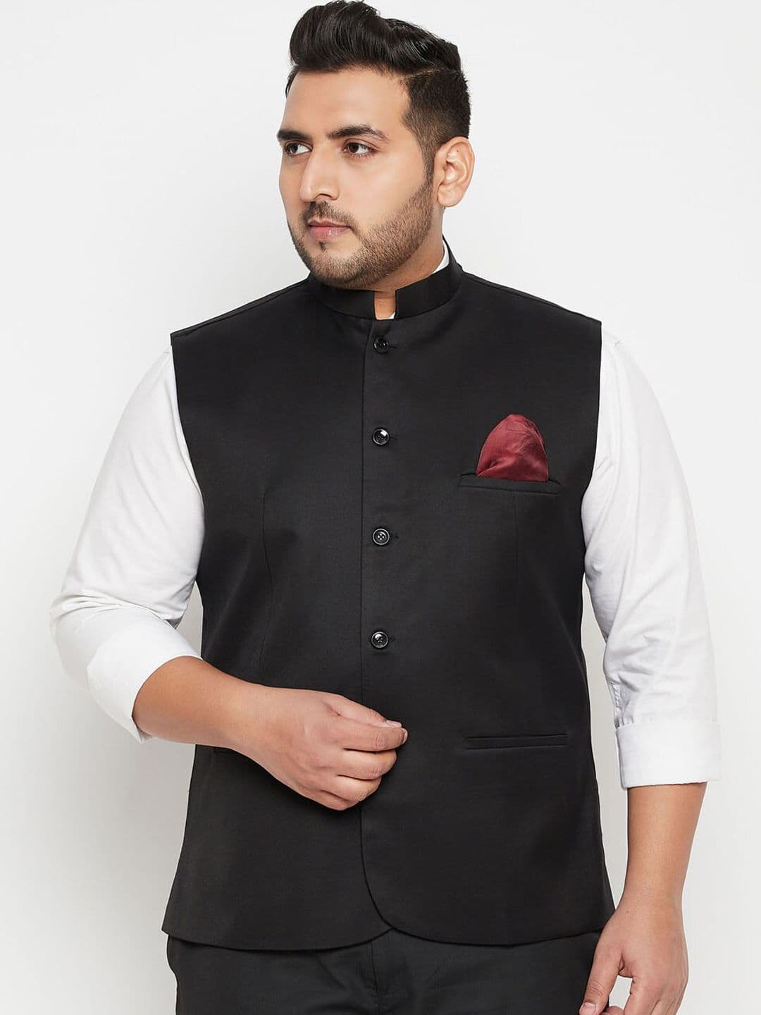 VASTRAMAY Men Black Solid Slim-Fit Woven Nehru Jacket - view 1