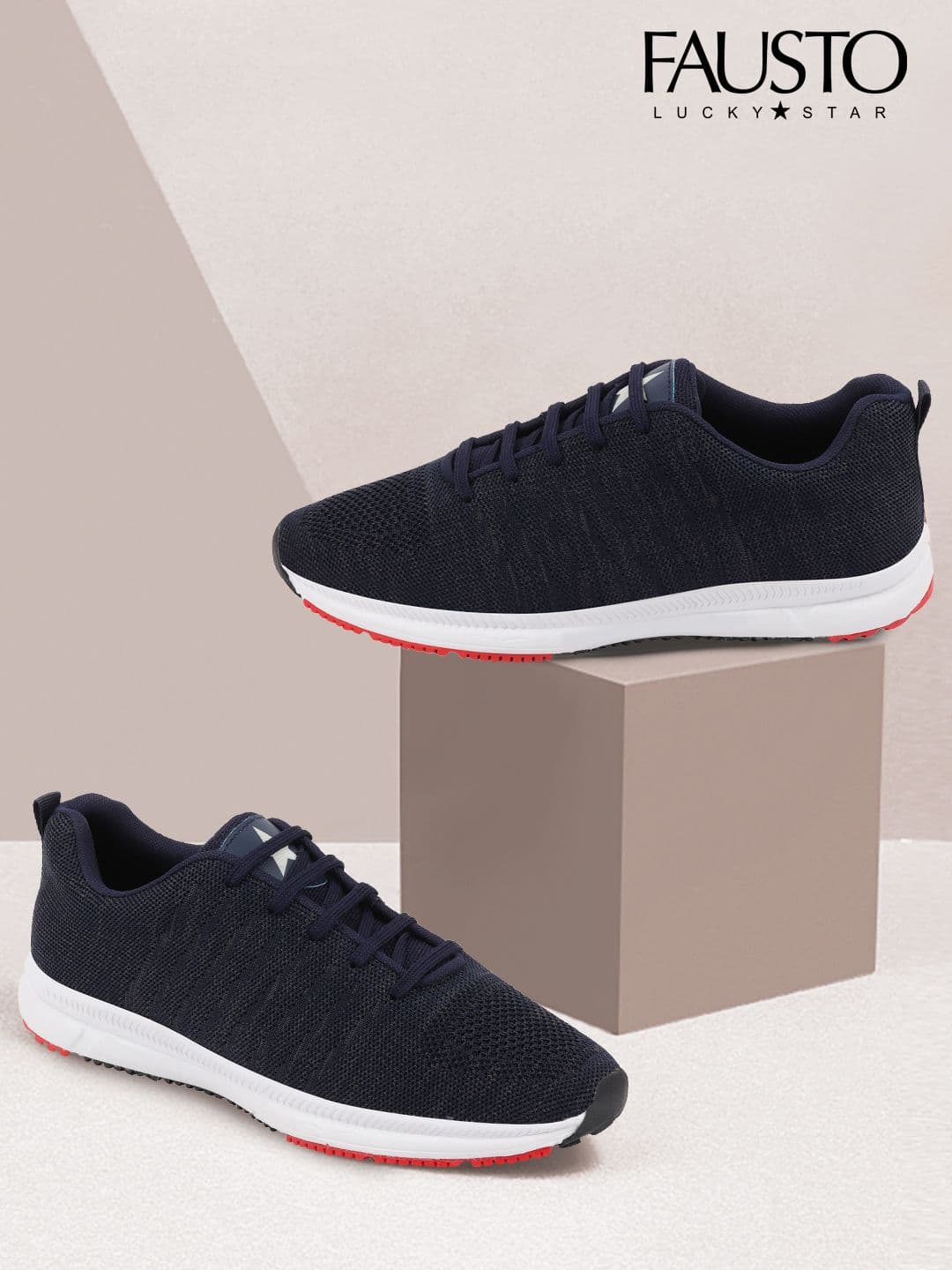 FAUSTO Men Navy Blue Mesh Running Non-Marking Shoes - view 1