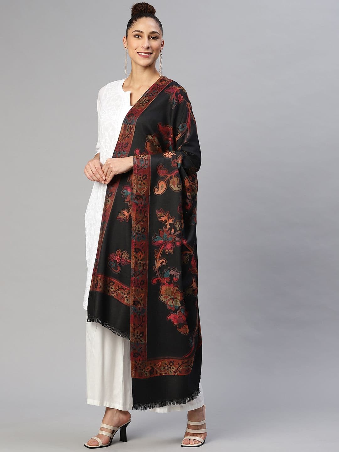 WEAVERS VILLA Women Floral Woven Design Winter Shawl - view 1