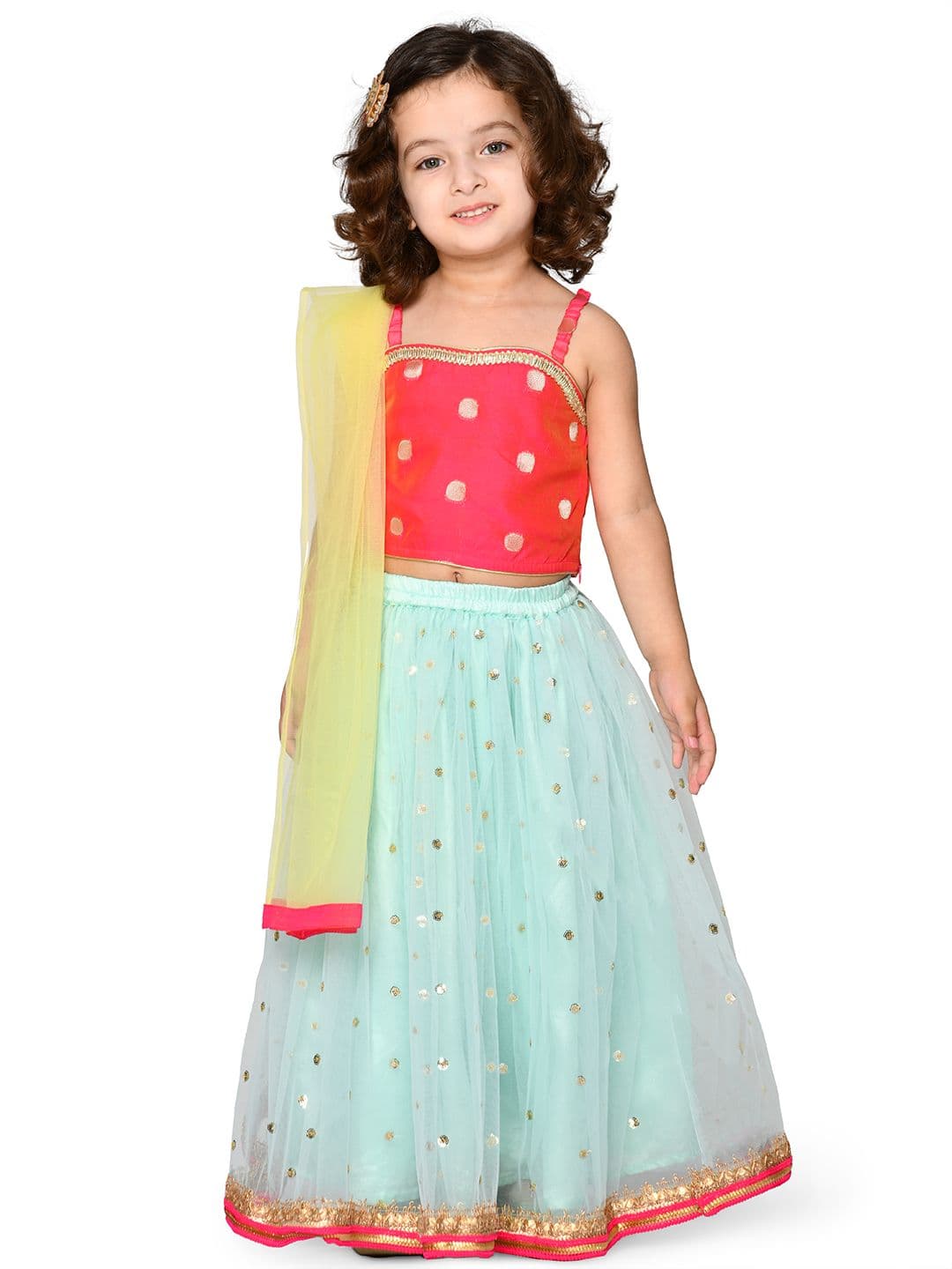 SAKA DESIGNS Girls Magenta & Silver Embellished Ready To Wear Lehenga Blouse & Dupatta - view 1