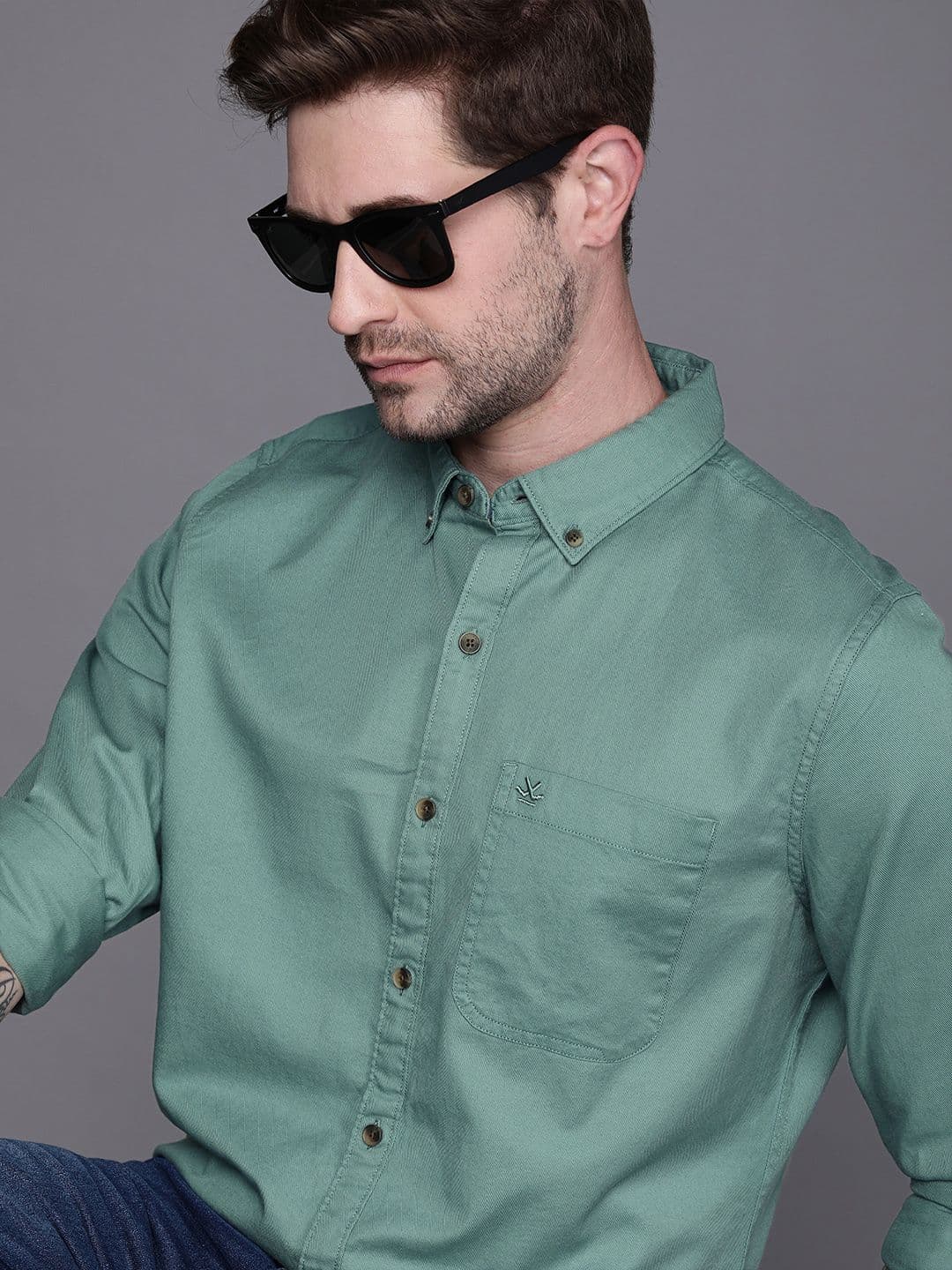 WROGN Men Teal Solid Slim Fit Casual Shirt - view 1