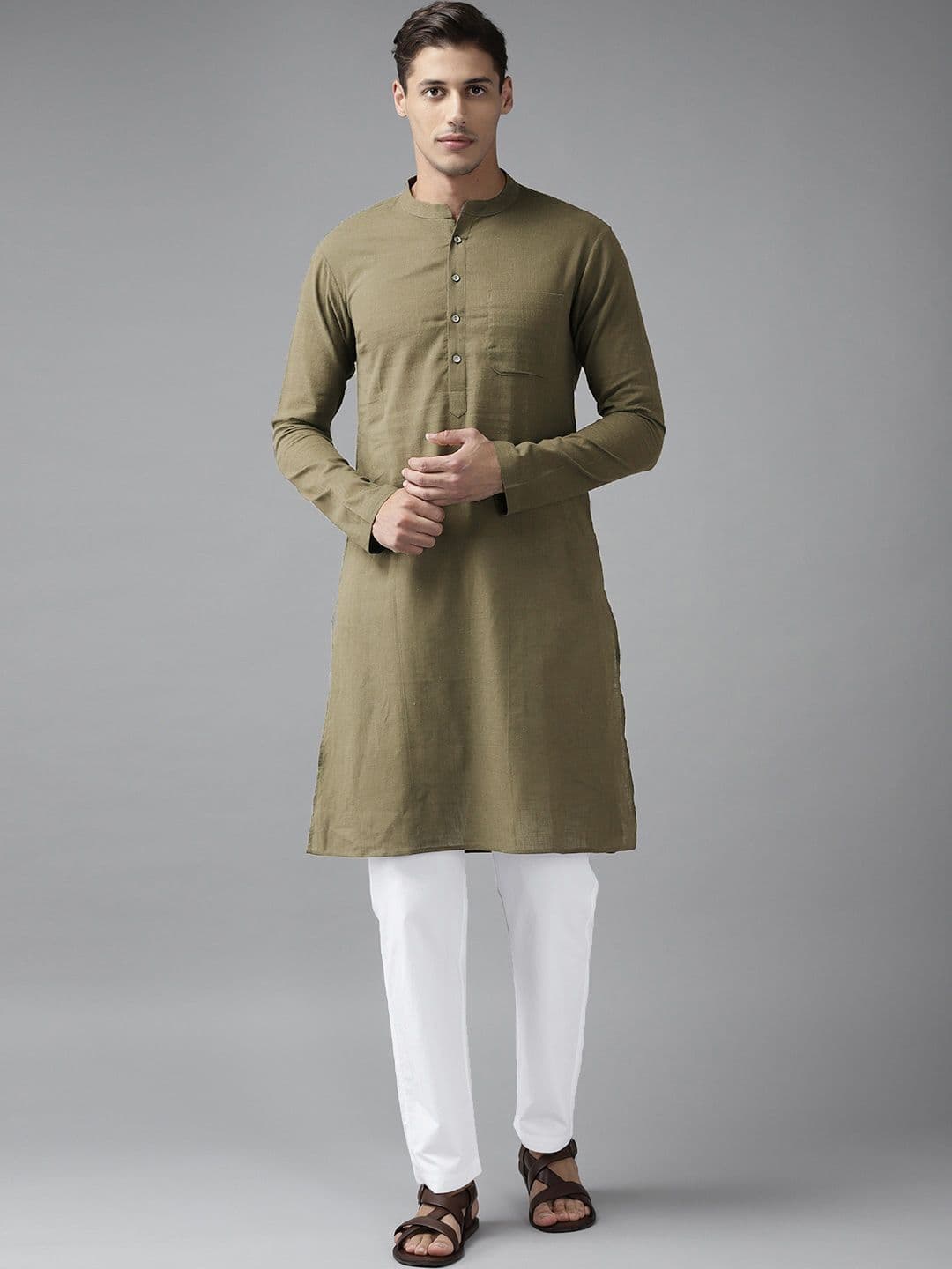 See Designs Olive Green Thread Work A-Line Kurta - view 1