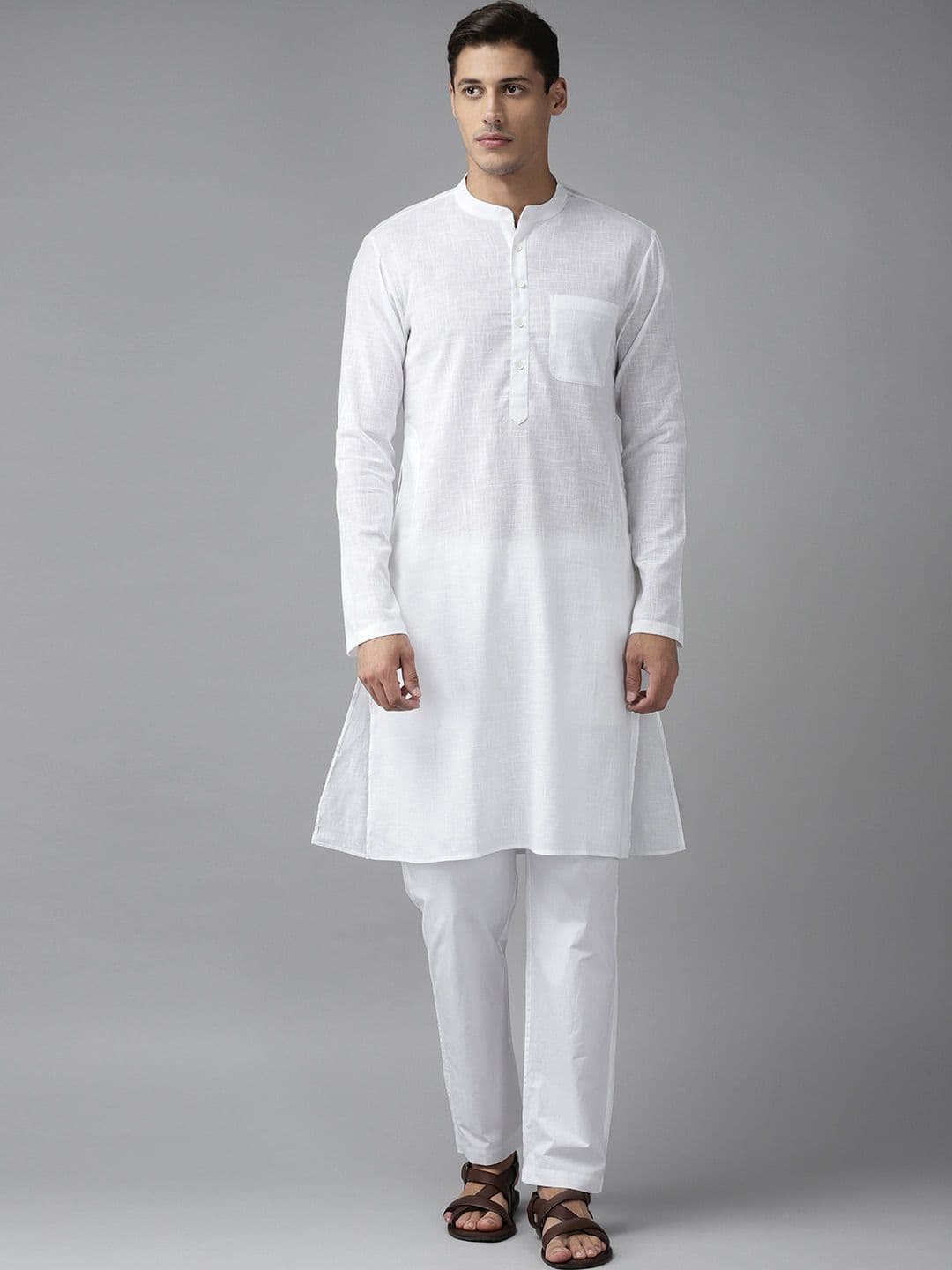 See Designs Men White Straight Cotton Kurta - view 1