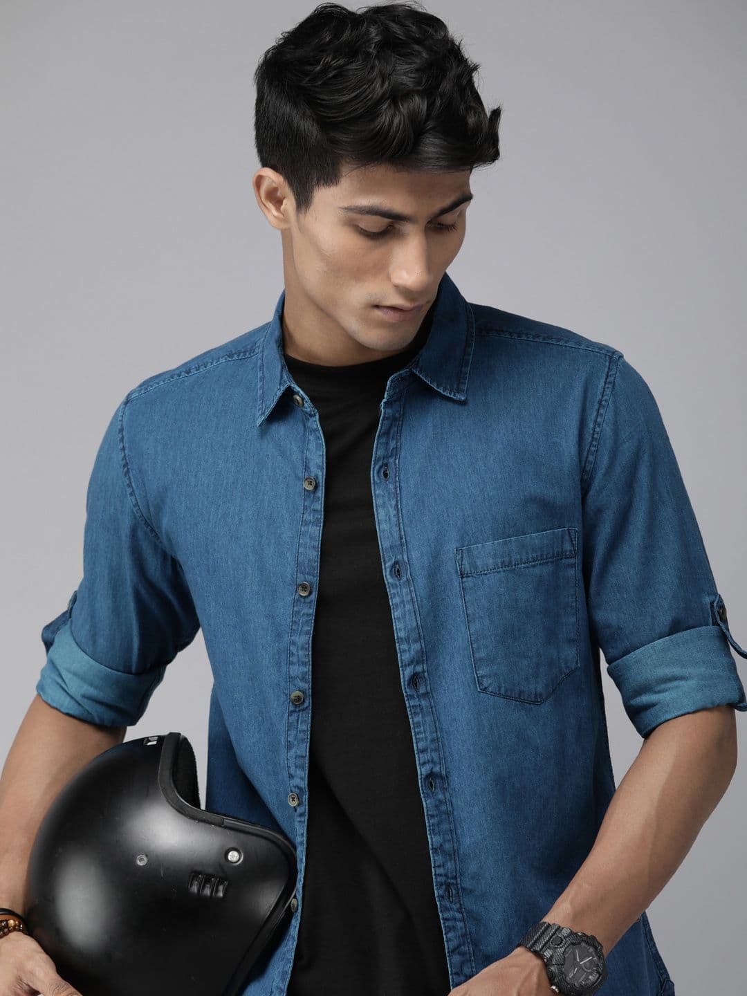 The Roadster Lifestyle Co Men Blue Opaque Casual Cotton Shirt - view 1