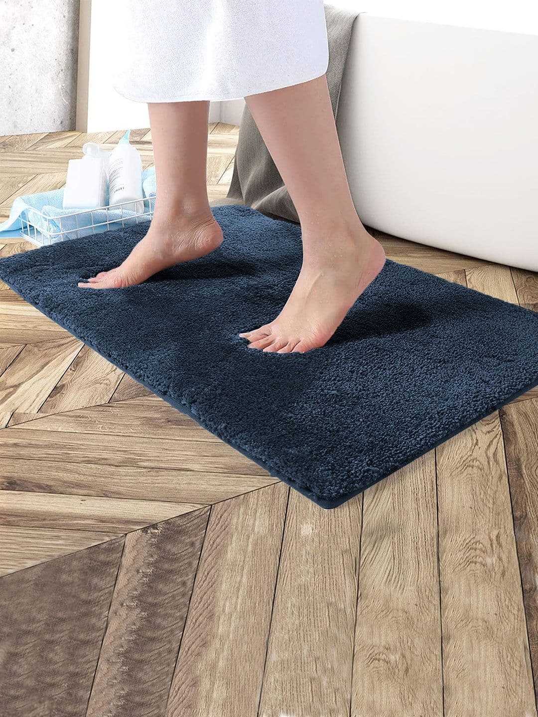 LUXEHOME INTERNATIONAL Navy Blue Solid 2200 GSM Bath Rug - view 1
