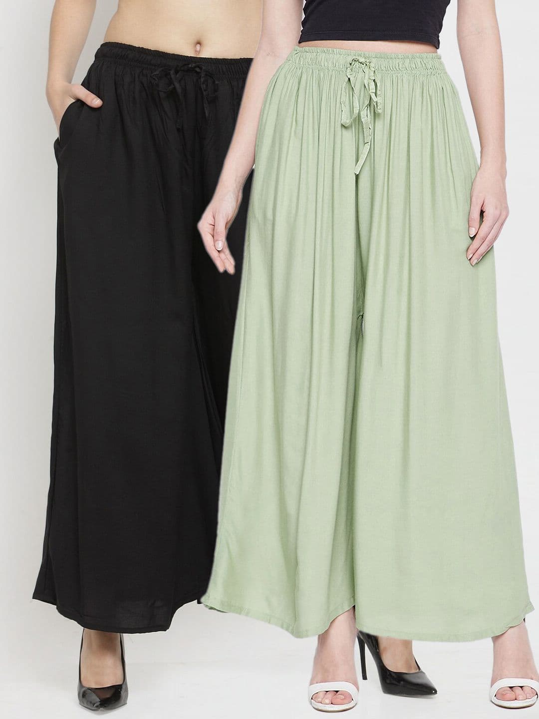Clora Creation Women Pack Of 2 Solid Flared Palazzo - view 1