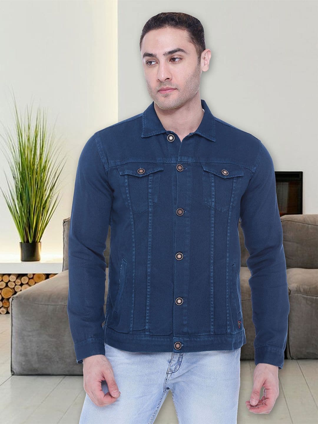 Kuons Avenue Men Teal Blue Denim Jacket - view 1