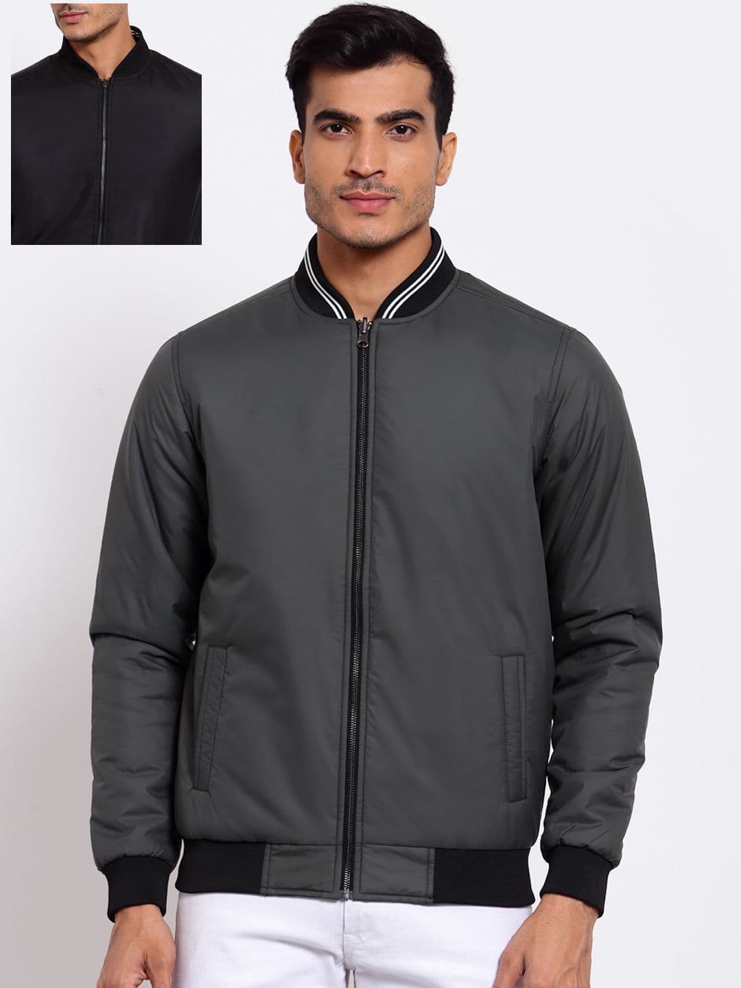 Style Quotient Men Olive Green Black Reversible Outdoor Bomber Jacket - view 1