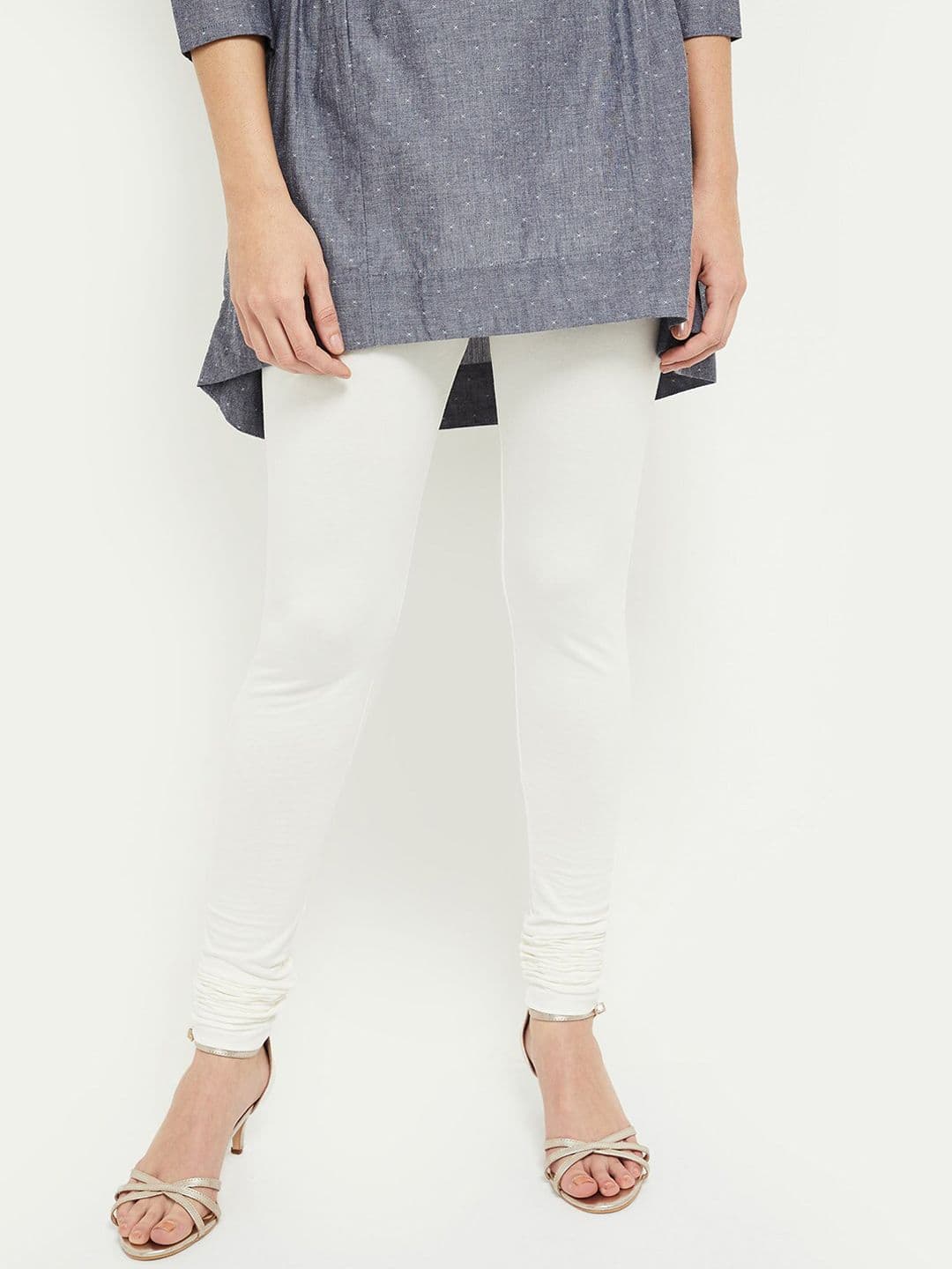 max Women Off-White Solid Leggings - view 1