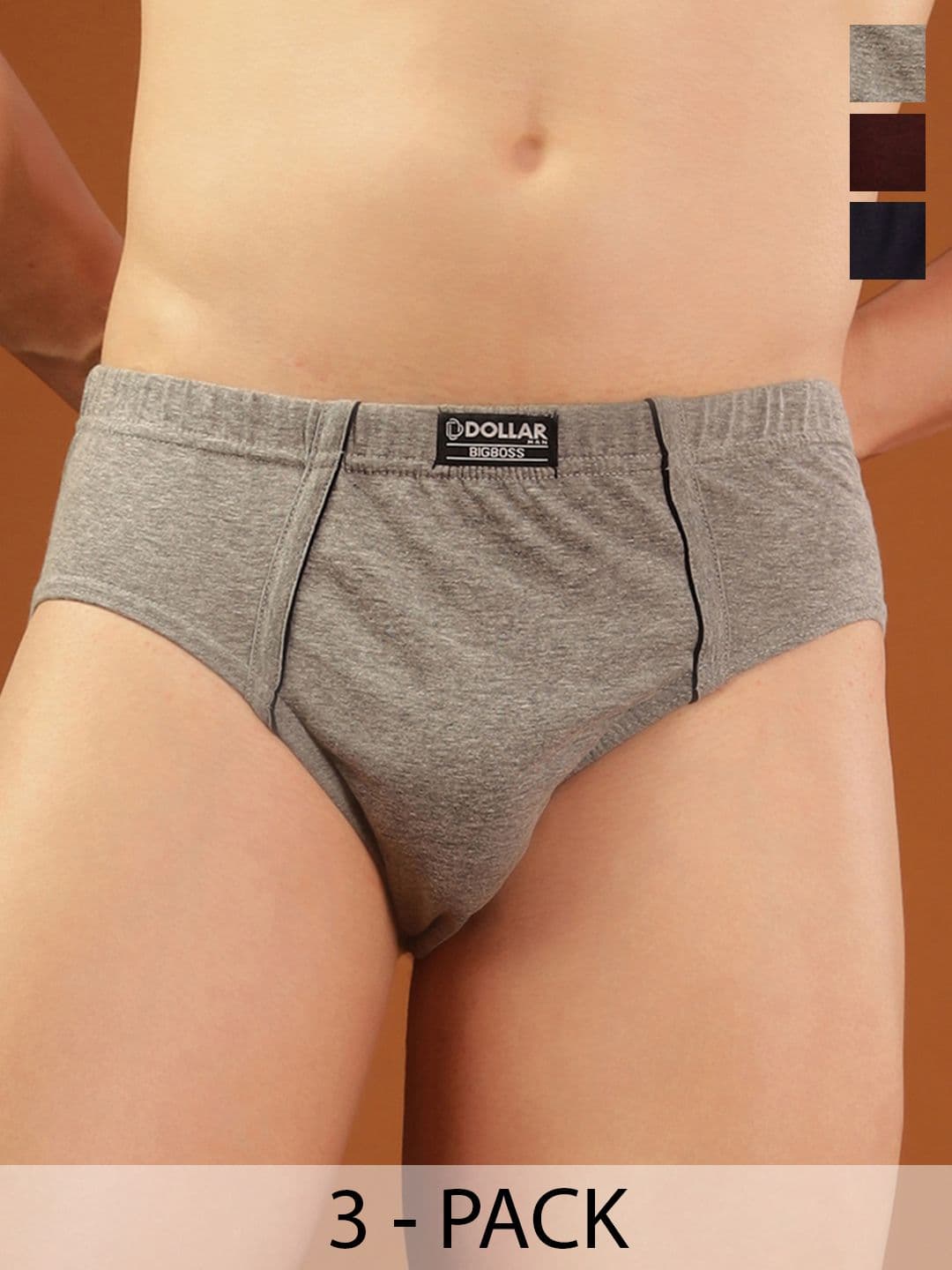 Dollar Bigboss Men Solid Pack of 3 Anti-Microbial Combed Cotton Brief