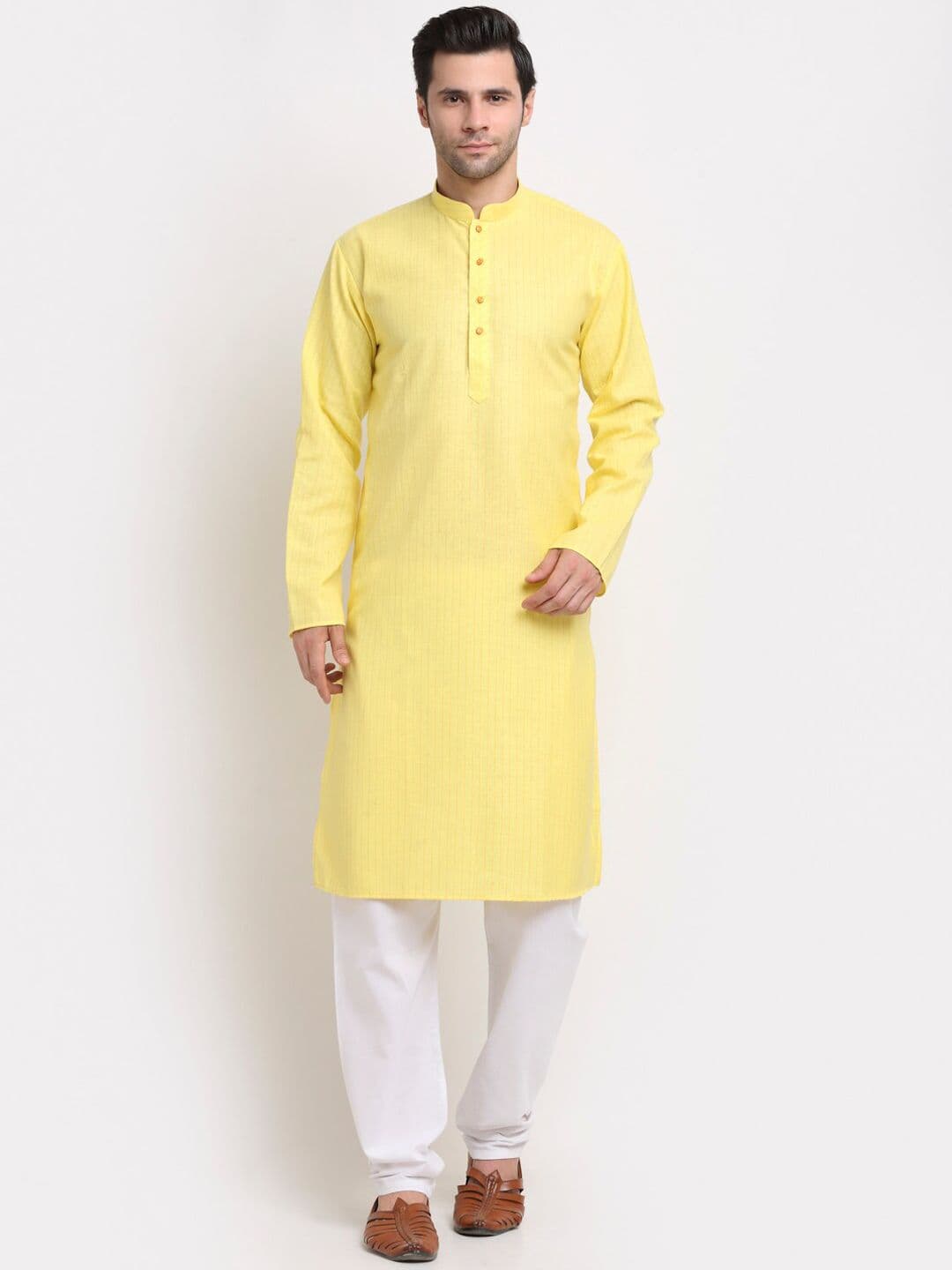 KRAFT INDIA Men Yellow Striped Cotton Kurta - view 1
