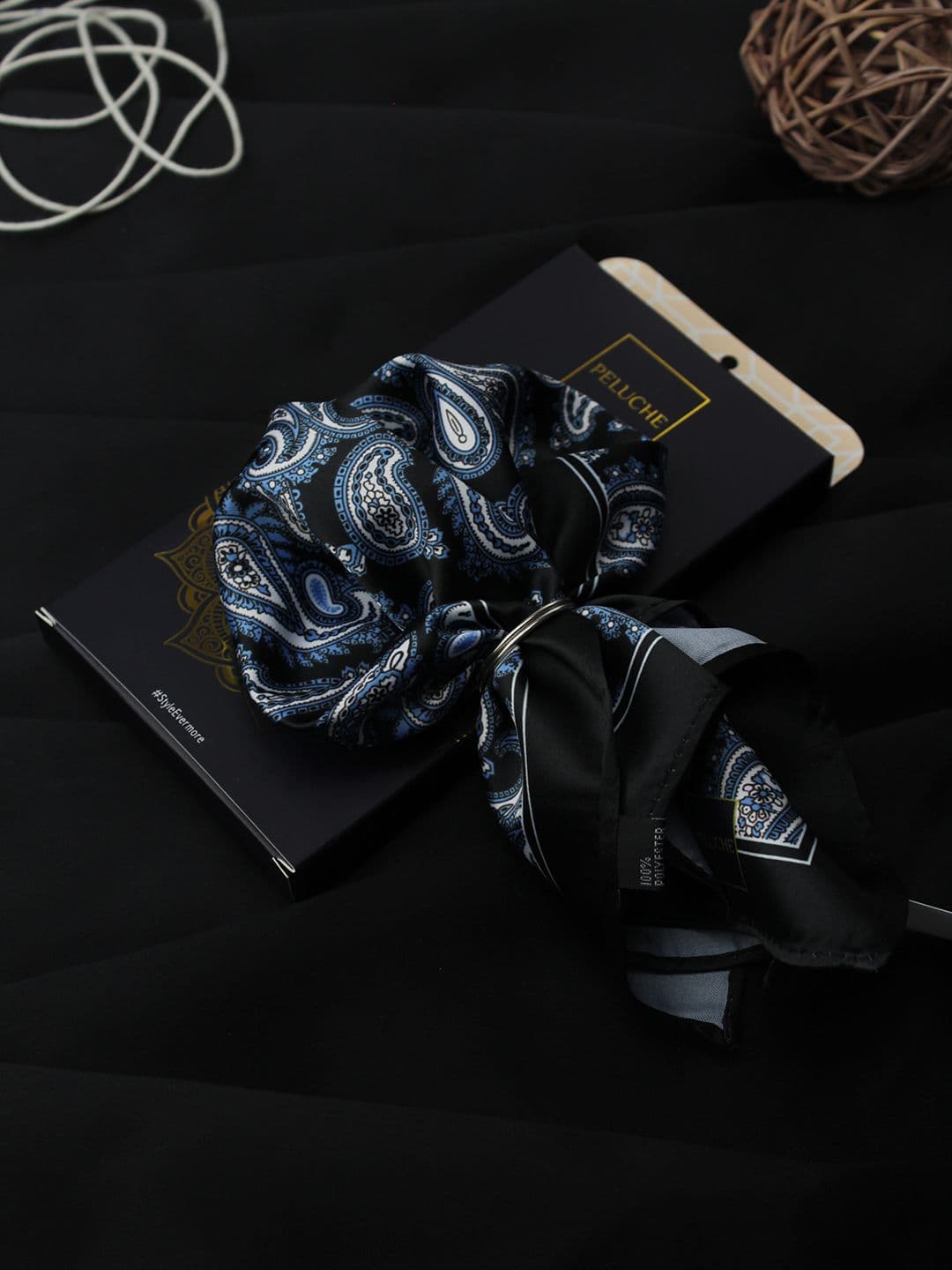 PELUCHE Men Black Silk Paisley Print Pocket Square - view 1