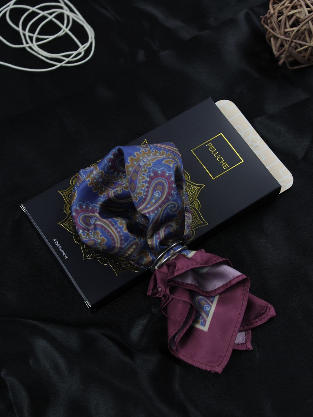 Peluche Men Purple Silk Paisley Pocket Square - view 1