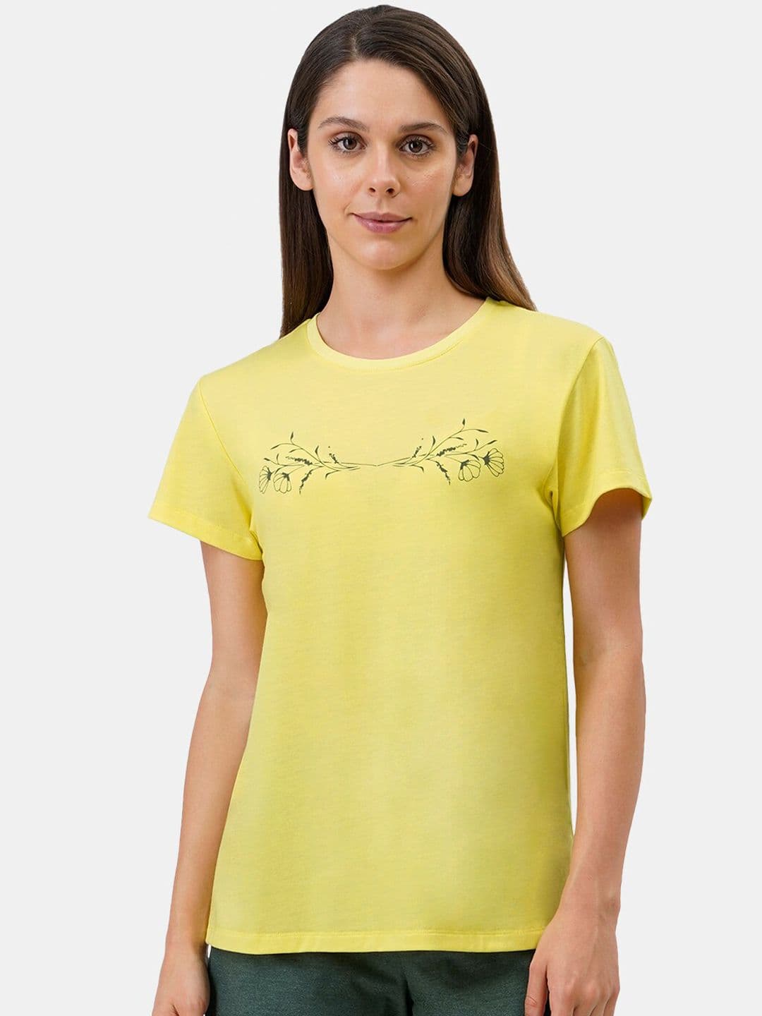 Amante Women Yellow Floral Printed Cotton Blend Lounge T-shirt - view 1