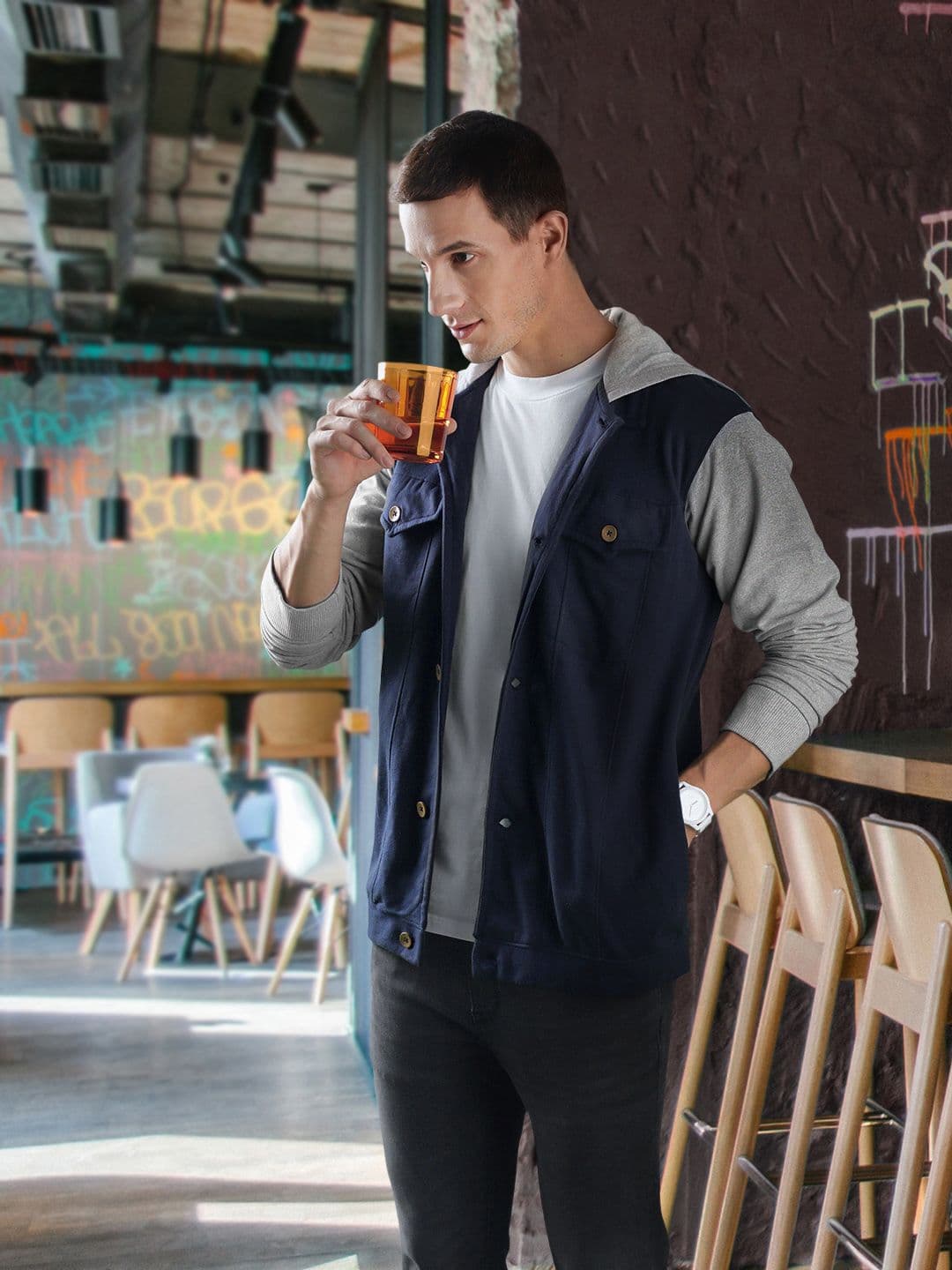 CAHOOT Men Navy Blue Colourblocked Windcheater Outdoor Tailored Jacket - view 1