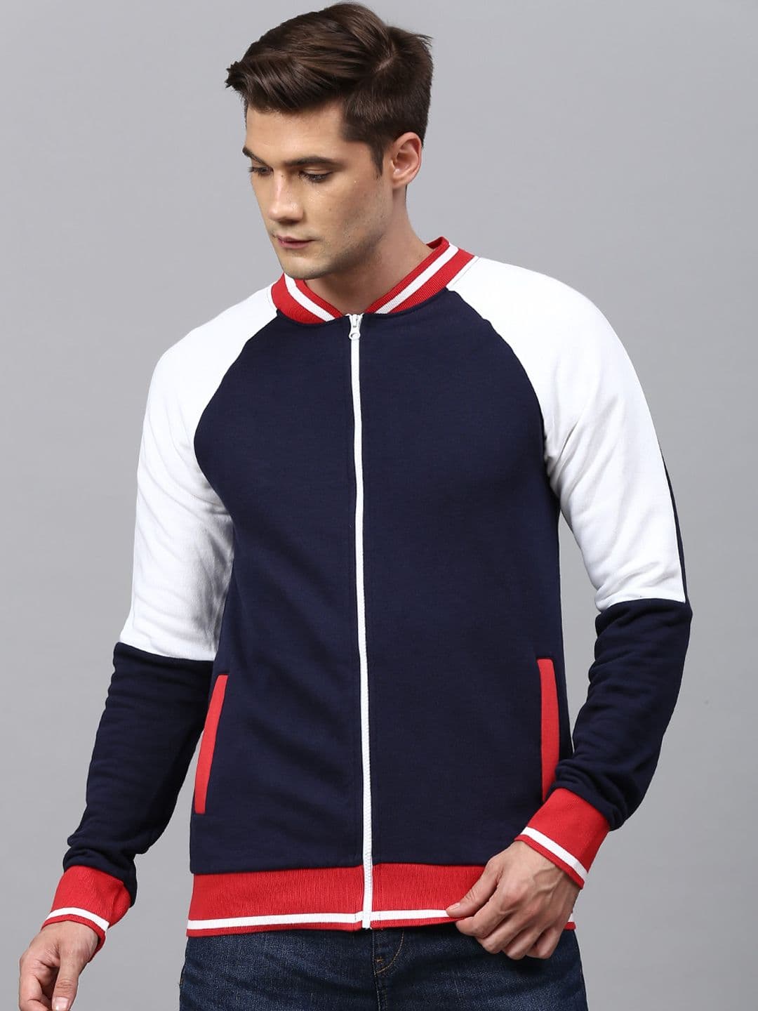 CAHOOT Men Navy Blue Colourblocked Windcheater Cotton Sporty Jacket - view 1