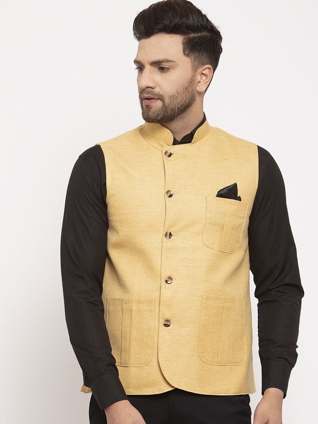 KLOTTHE Men Beige Solid Woven Nehru Jacket - view 1