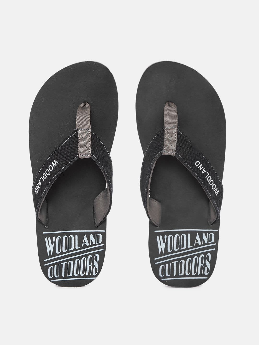 Woodland Men Black & Grey Brand Logo Print Detail Thong Flip-Flops - view 1
