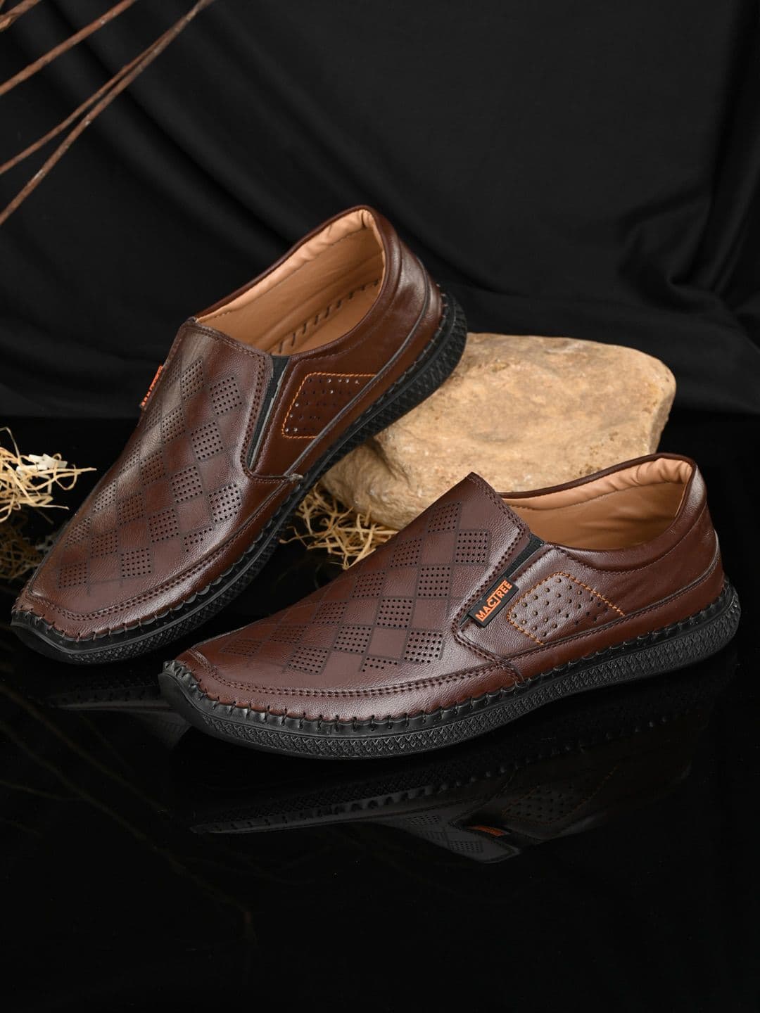 Mactree Men Brown Textured Formal Loafers - view 1
