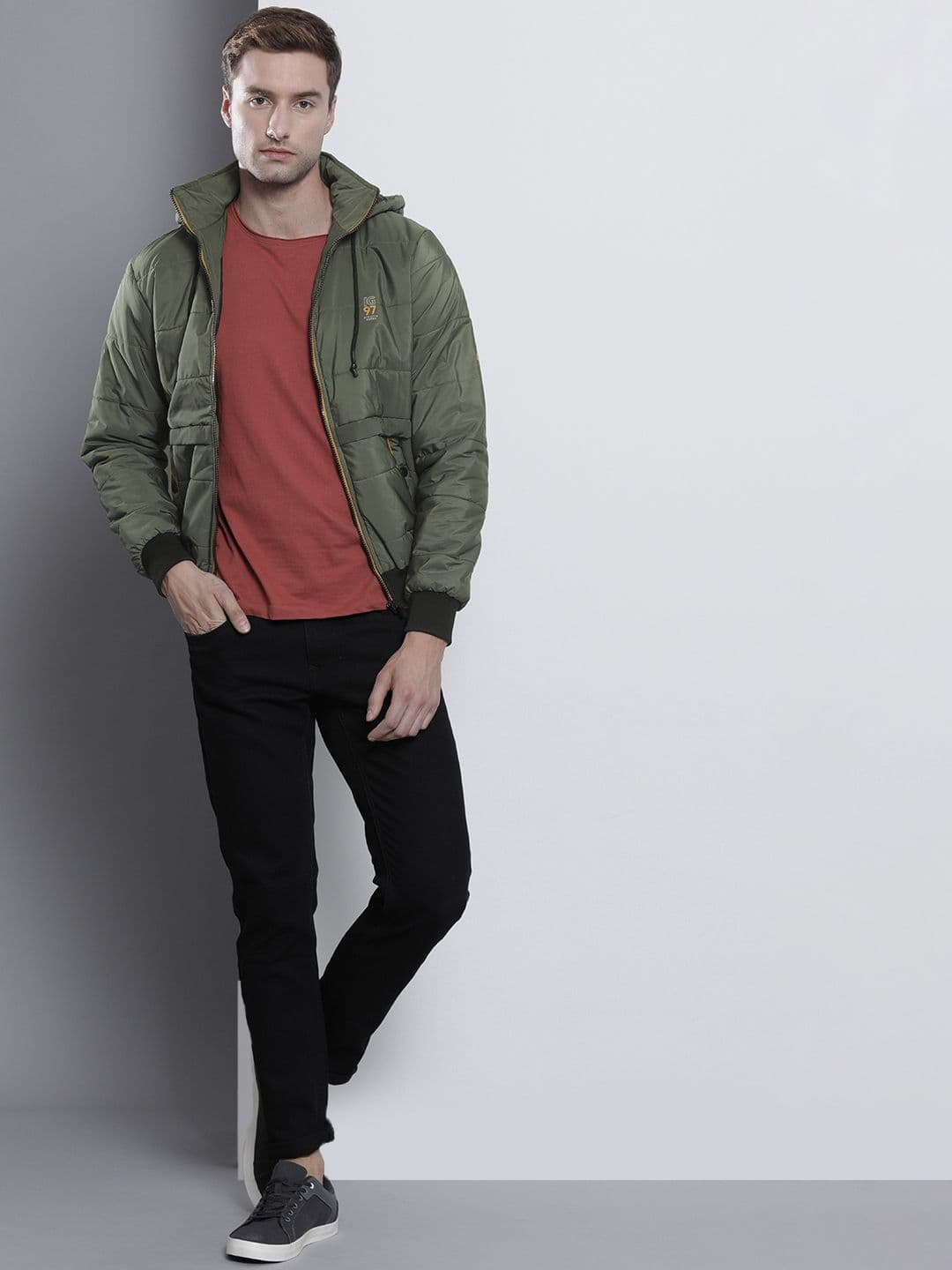 The Indian Garage Co Men Slim Fit Zip-Front Hooded Puffer Jacket - view 1