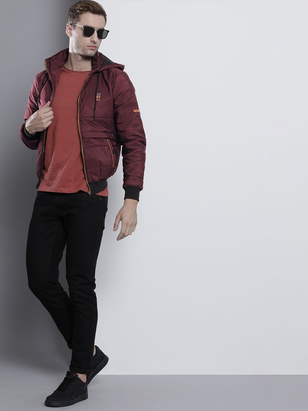The Indian Garage Co Men Slim Fit Zip-Front Puffer Jacket with Hood - view 1