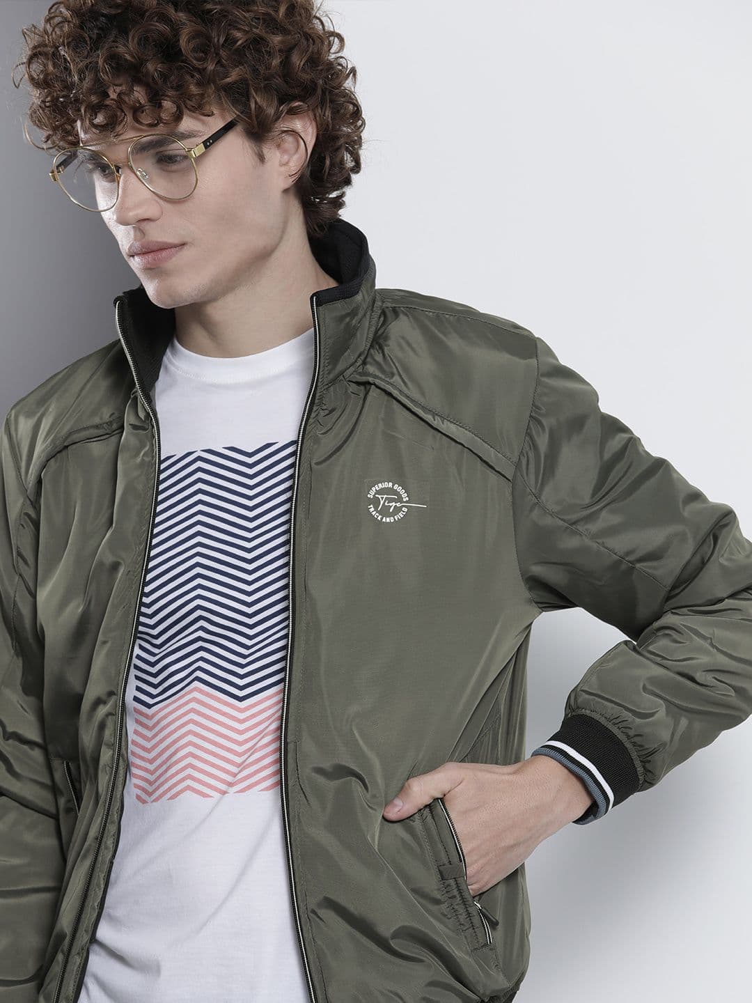The Indian Garage Co Slim Fit High-Neck Zip-Front Bomber Jacket - view 1