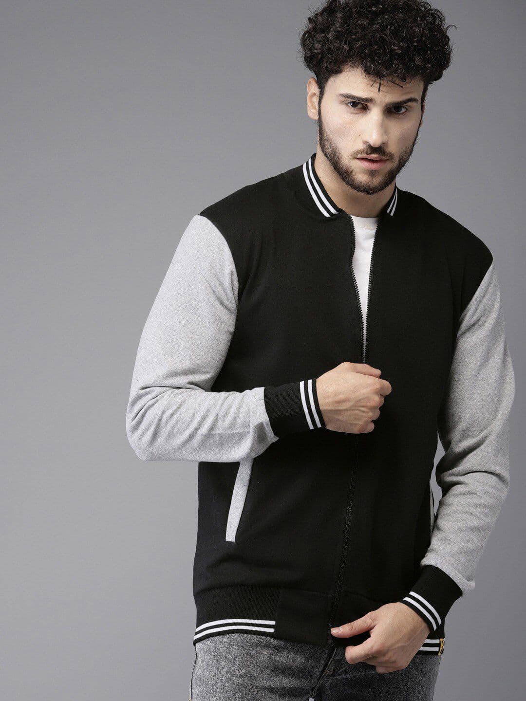 CAHOOT Men Black & Grey Colourblocked Windcheater Outdoor Varsity Jacket - view 1