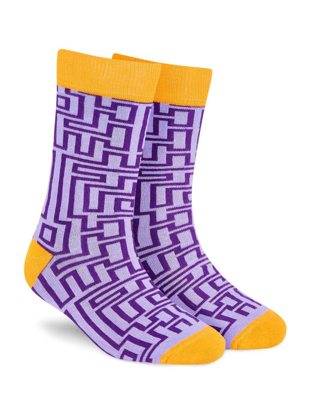 Dynamocks Unisex Purple & Yellow Patterned Calf-Length Socks - view 1