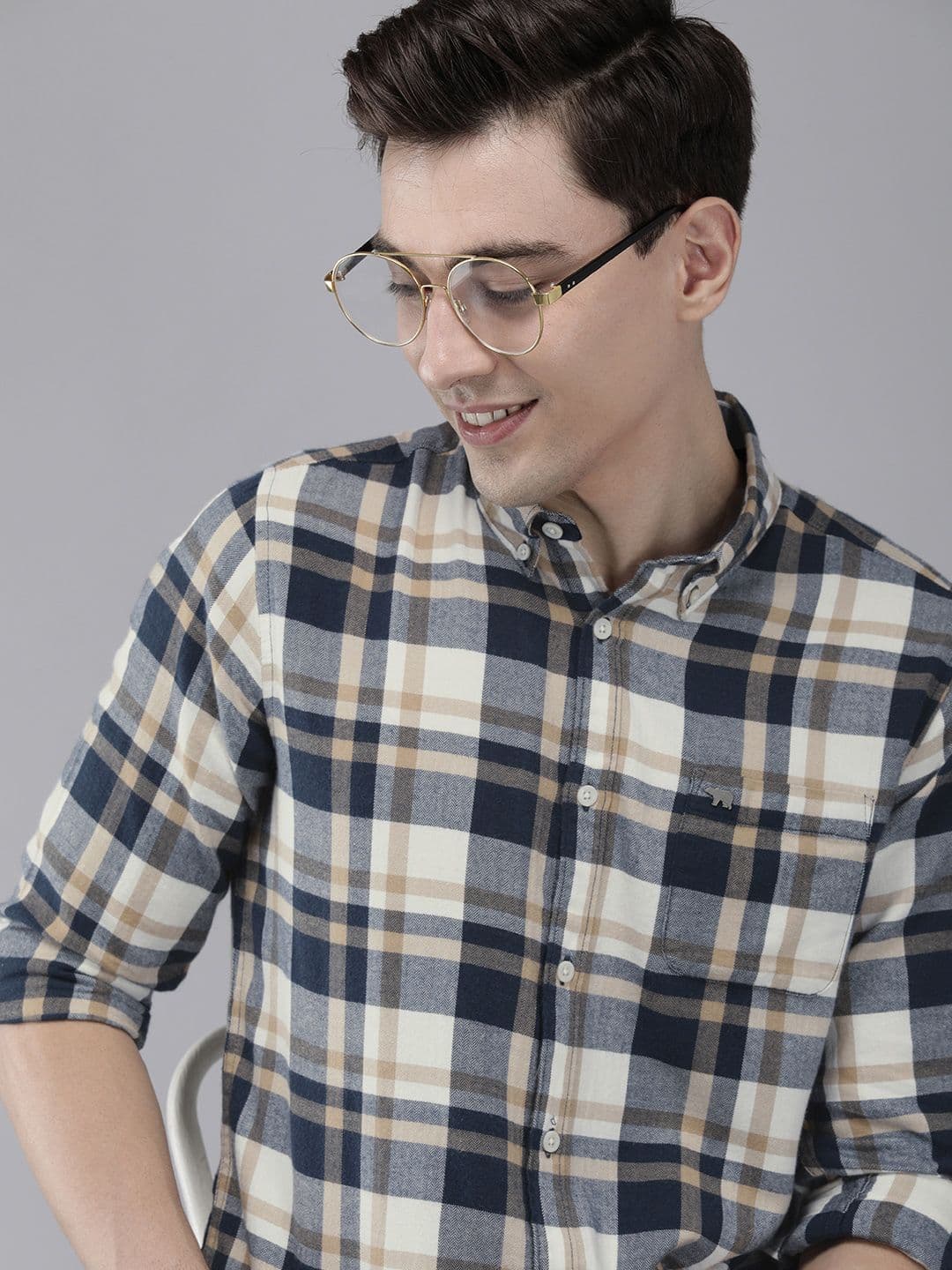 THE BEAR HOUSE Men White & Blue Slim Fit Pure Cotton Checked Casual Shirt - view 1