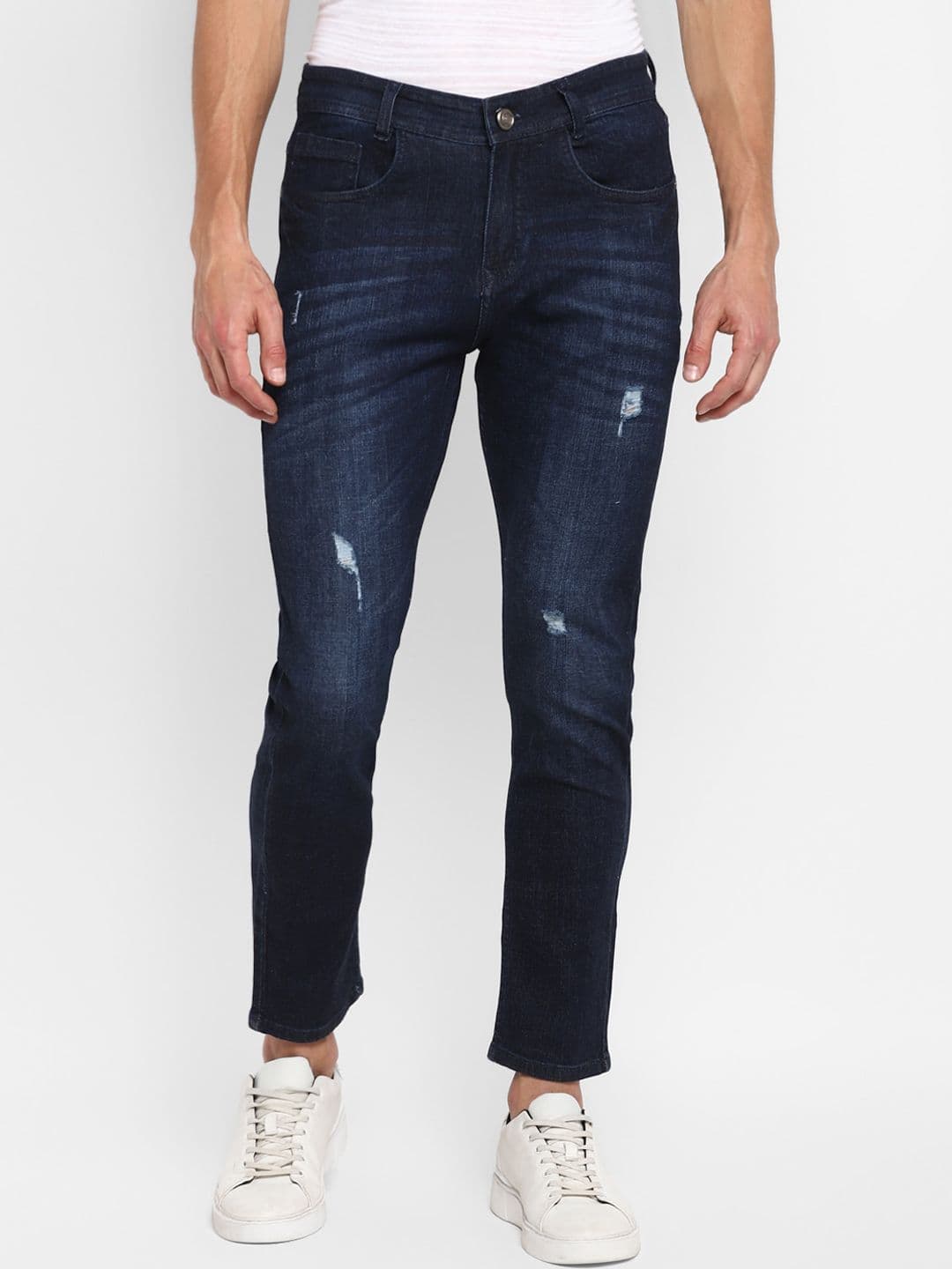 Routeen Men Blue Tapered Fit Low Distress Stretchable Jeans - view 1