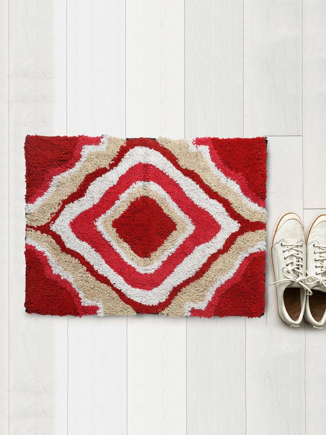 AAZEEM Pink Geometric Cotton Door Mat With Anti Skid Latex Spray - view 1
