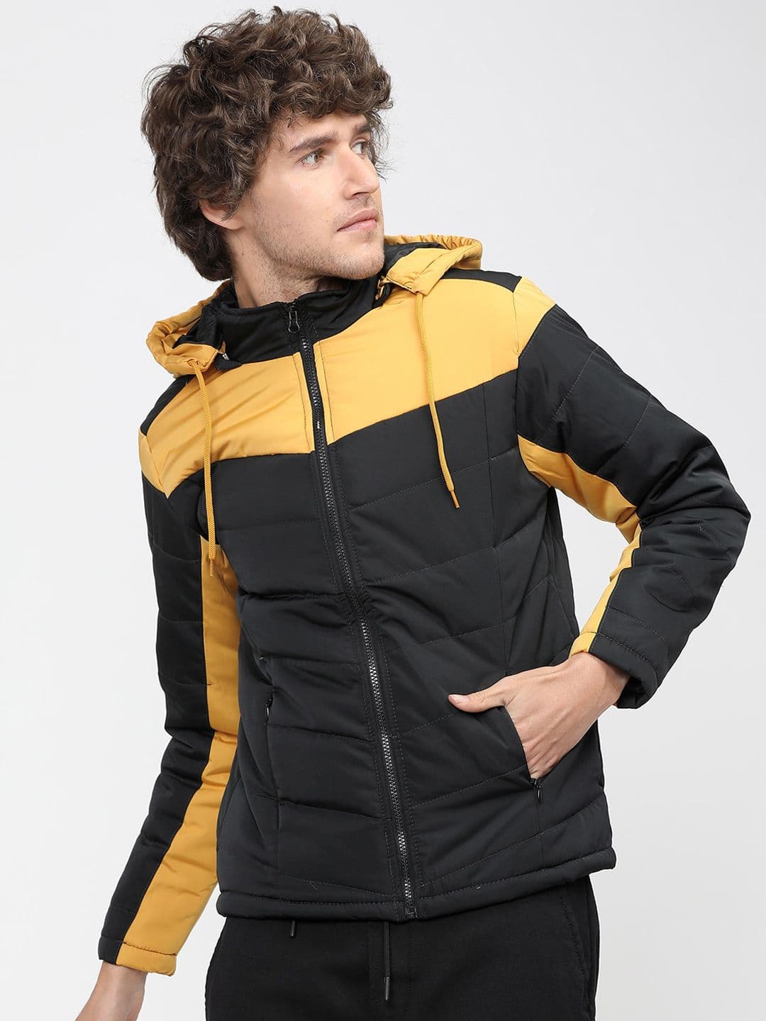 HIGHLANDER Men Black Yellow Colourblocked Padded Jacket - view 1