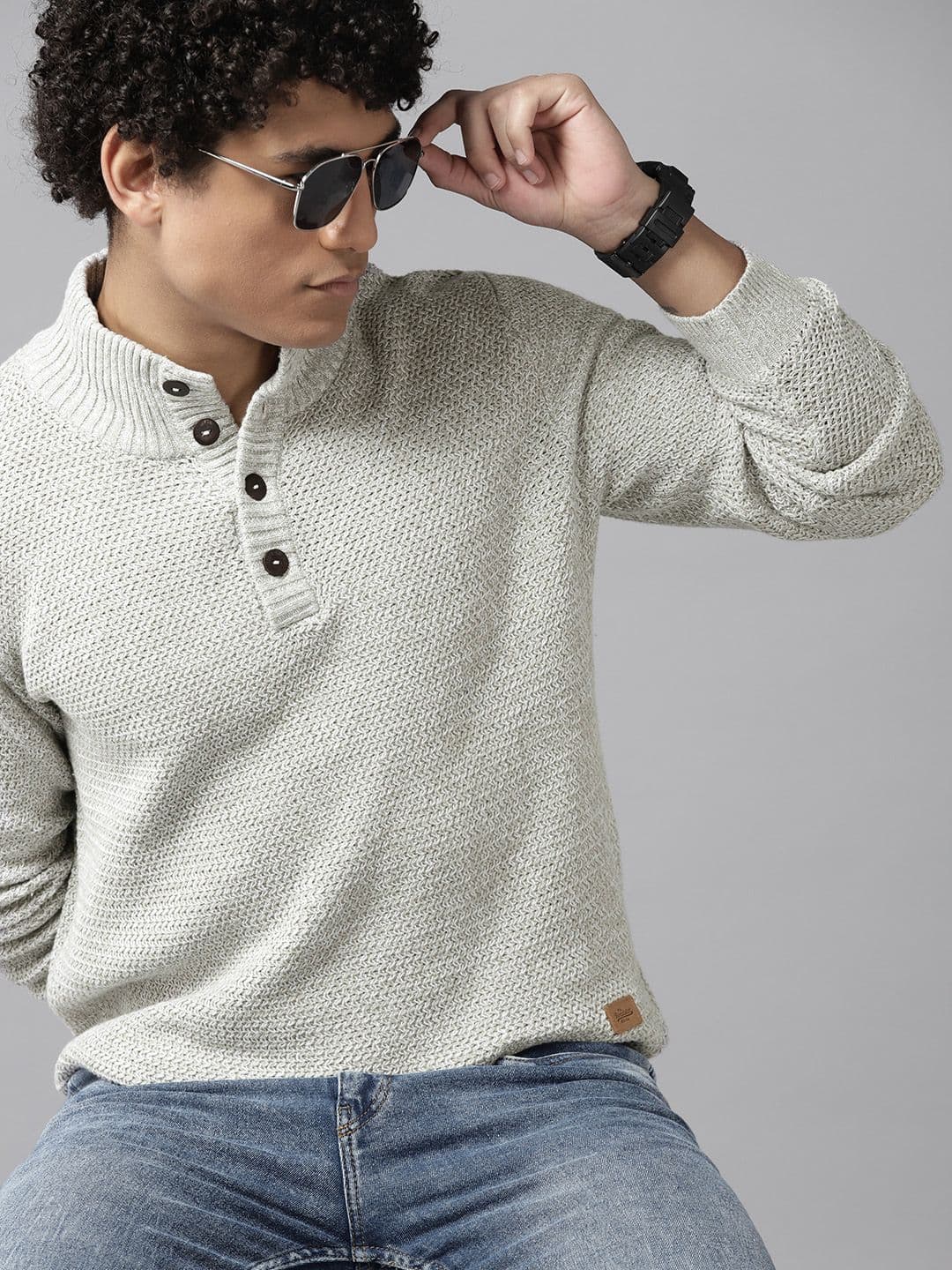 The Roadster Lifestyle Co. Men Grey Melange Solid Pure Cotton Pullover - view 1