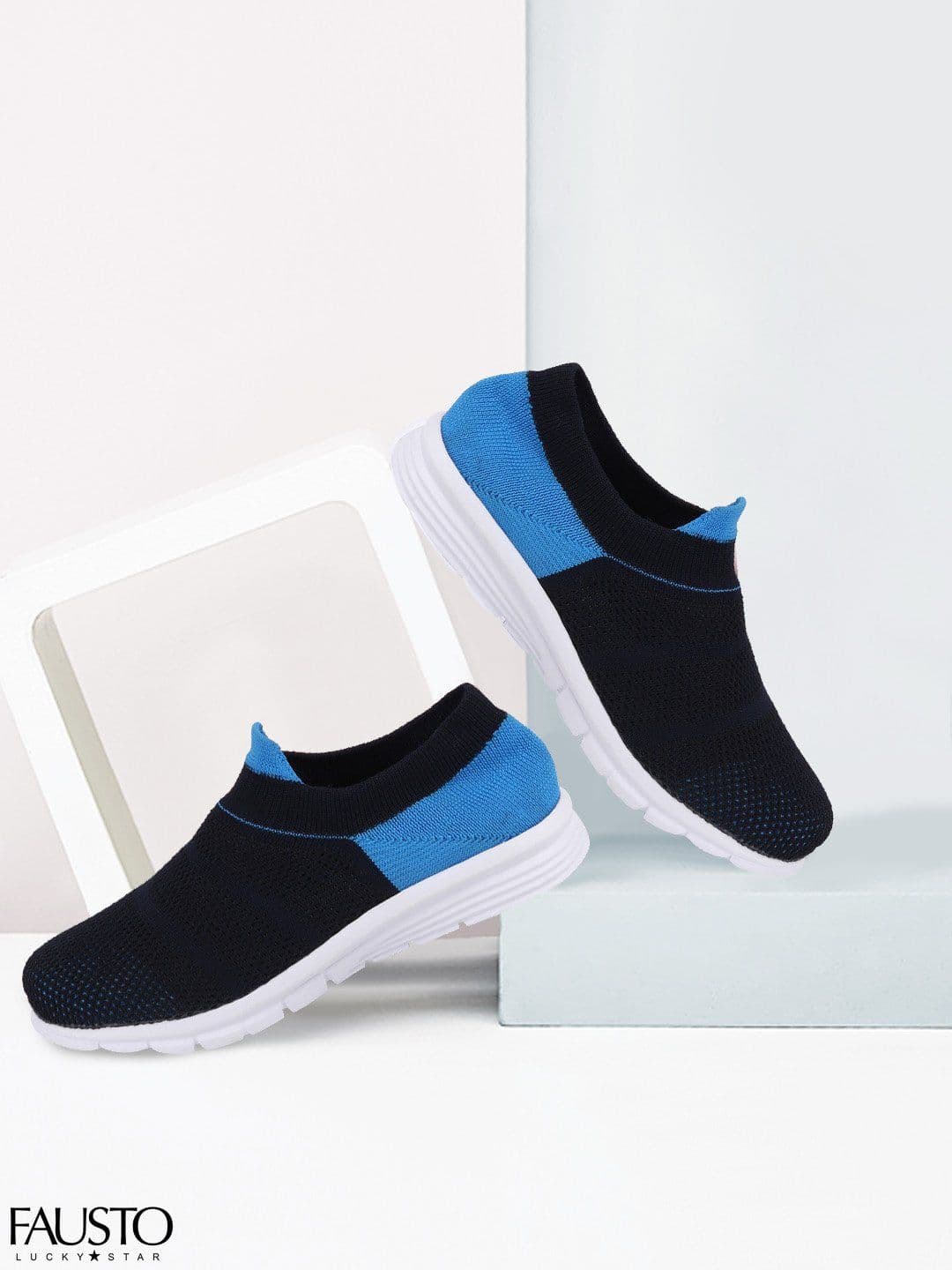 FAUSTO Women Blue Mesh Walking Non-Marking Shoes - view 1