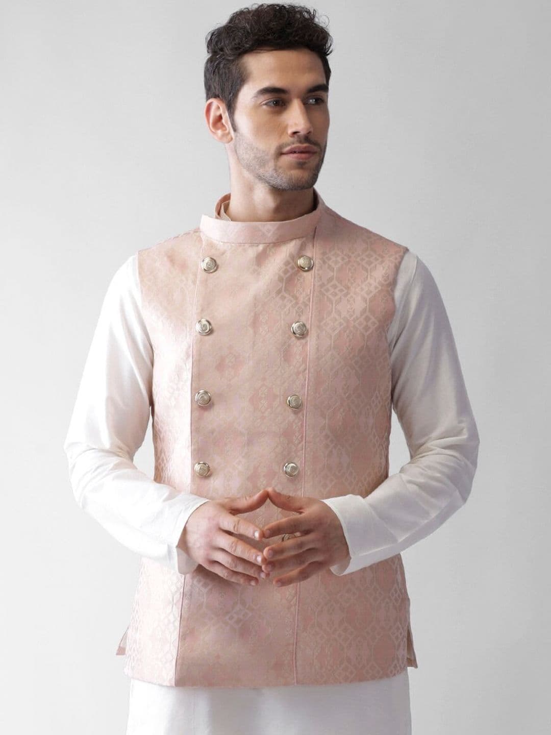 KISAH Men Pink Printed Nehru Jacket - view 1