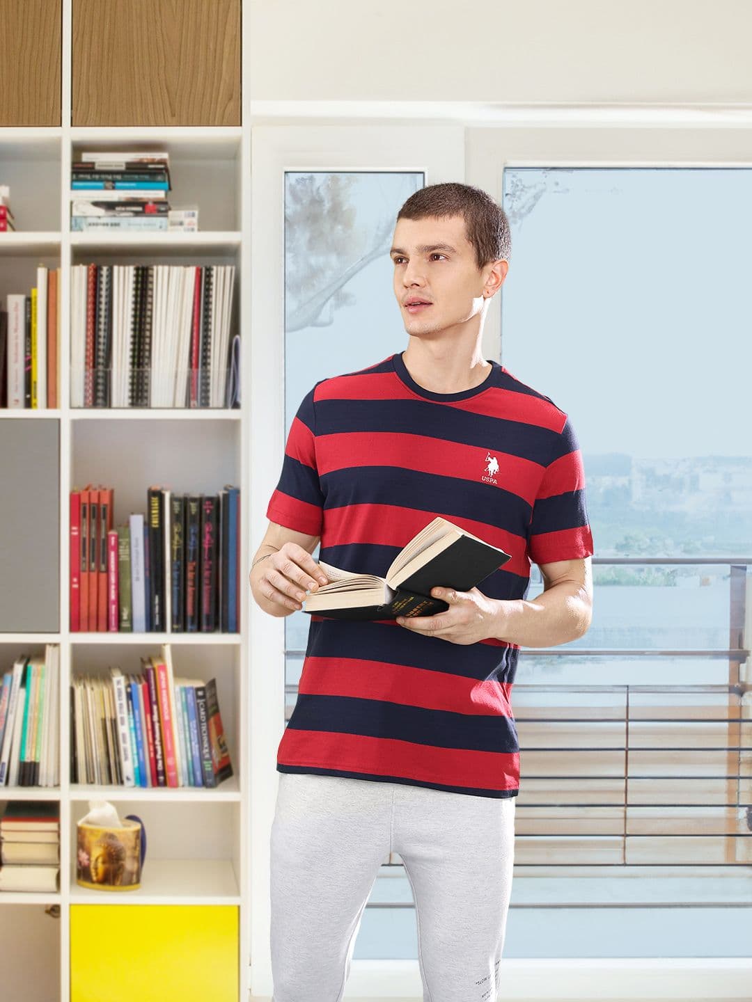 U.S. Polo Assn. Men Red & Navy Blue Striped Comfort-Fit Lounge T-Shirt - view 1