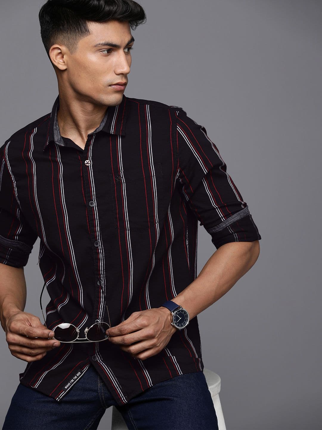 WROGN Men Black & White Slim Fit Striped Casual Shirt - view 1