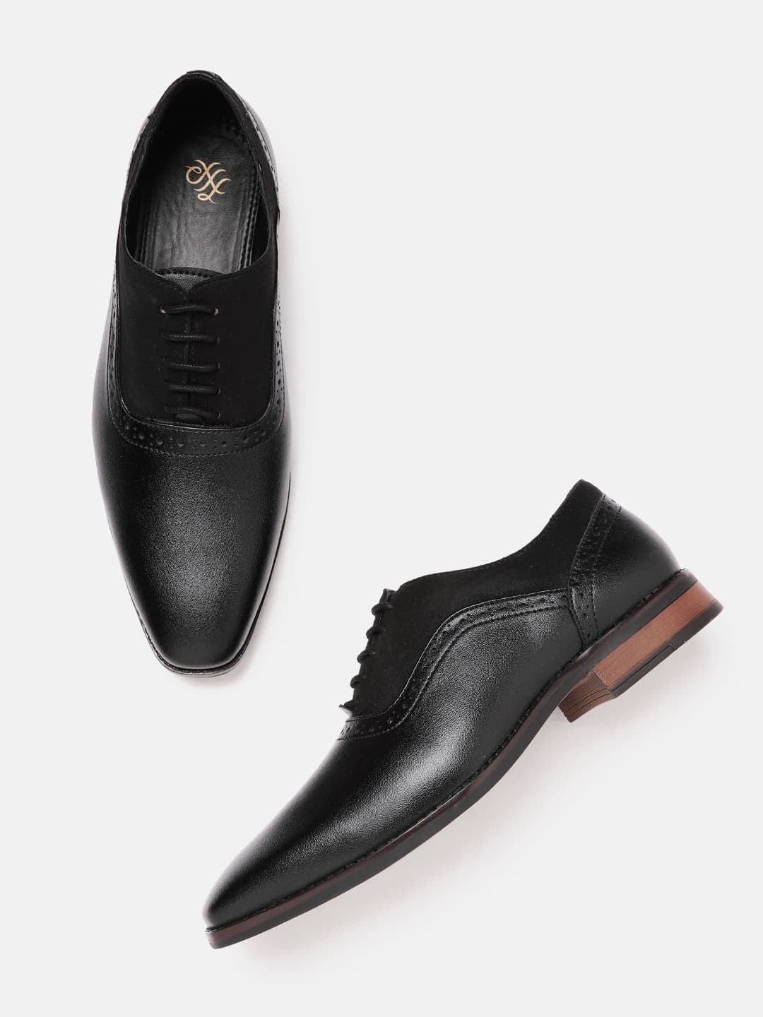 House of Pataudi Men Black Handcrafted Leather Formal Brogues - view 1