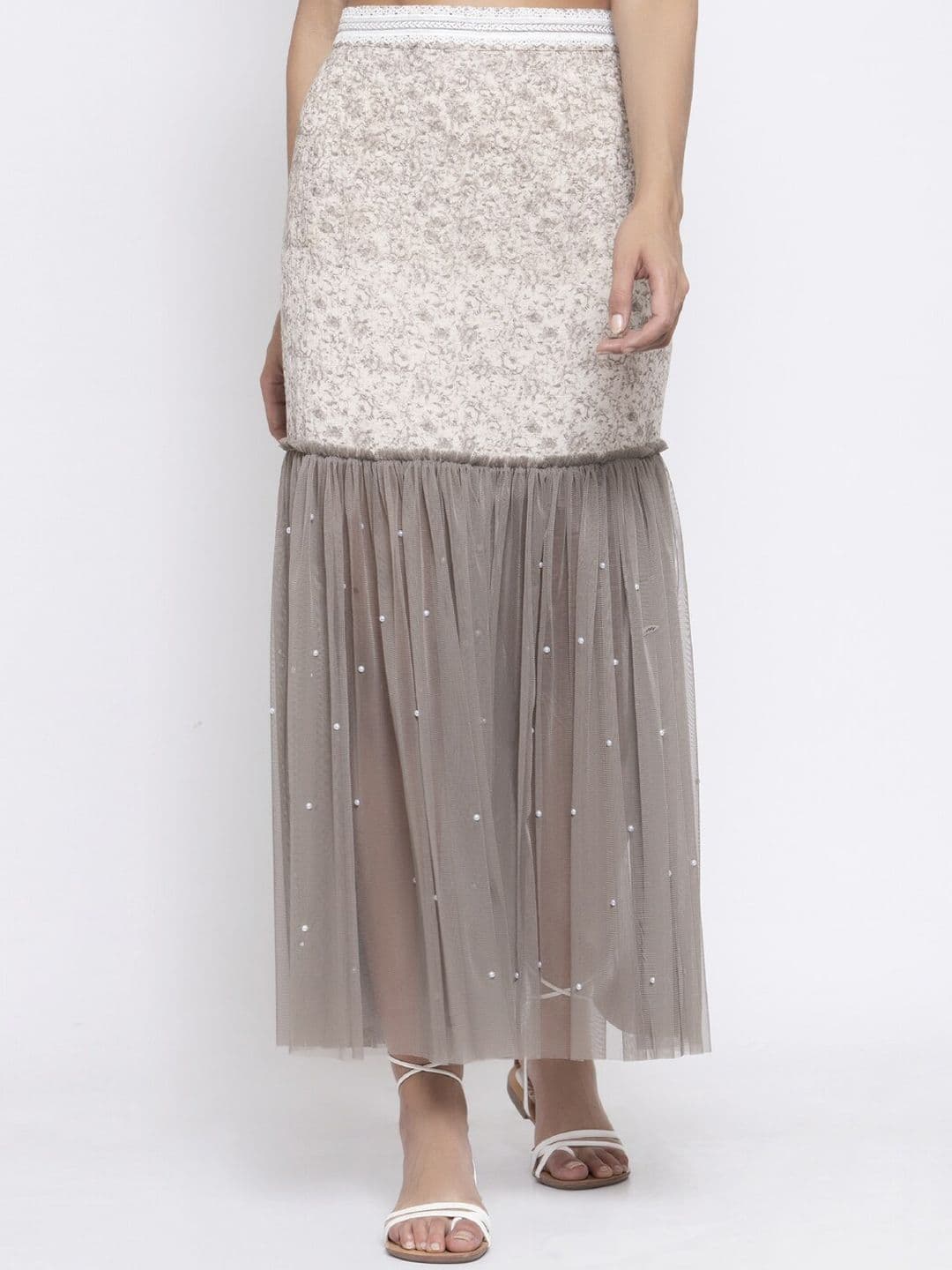 LELA Women Beige Printed Net Skirt - view 1