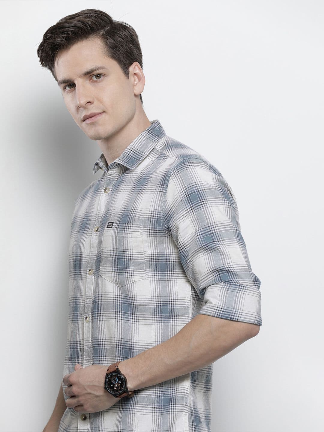 The Indian Garage Co Men Cream-Coloured Tartan Checked Casual Shirt - view 1