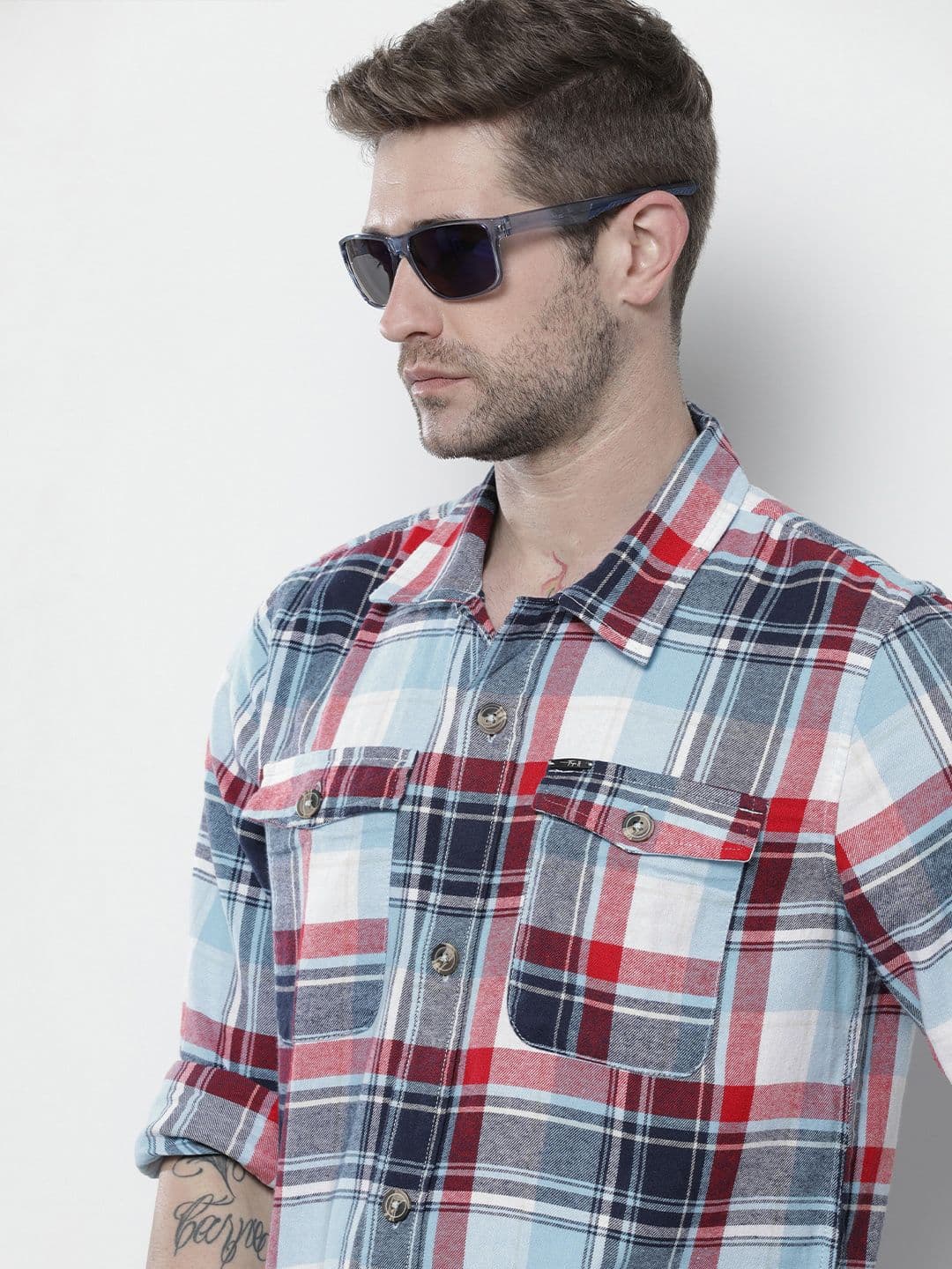 The Indian Garage Co Men Regular Fit Checked Double Flap Pocket Flannel Shirt - view 1