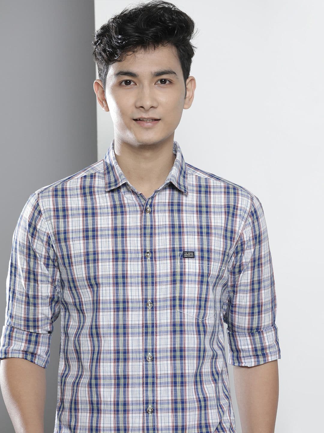 The Indian Garage Co Men White Regular Fit Tartan Checks Opaque Checked Casual Shirt - view 1